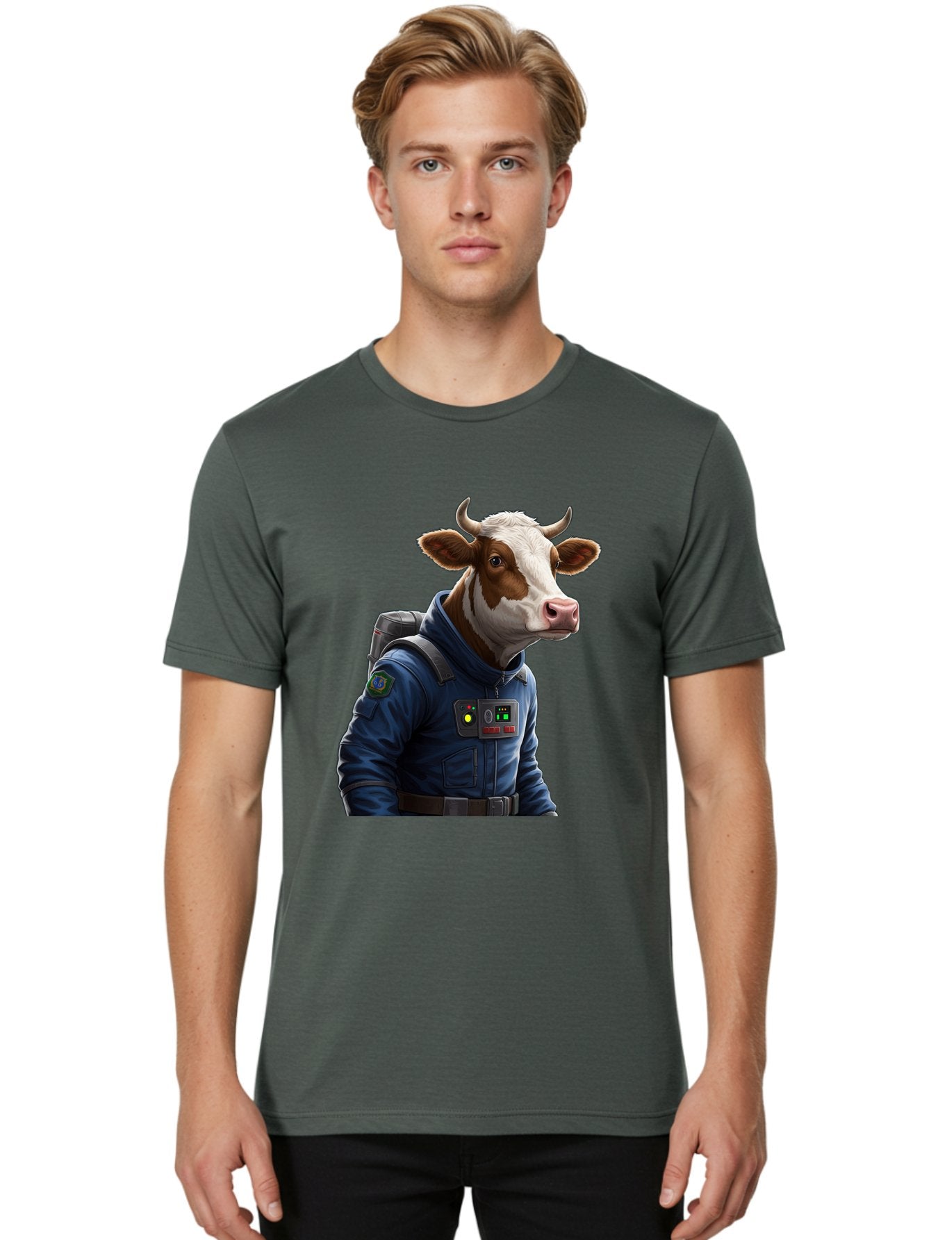 Cow-In-Space-Suit Men'S Graphic Tee, 100% Cotton, Comfortable Casual Summer Wear, Machine Washable, Vintage Camera, Old Camera, Antique Camera, Black Camera, Classic Photography, Photography Equipment, Nostalgic Device, Film Camera, Camera Art Bam117 17