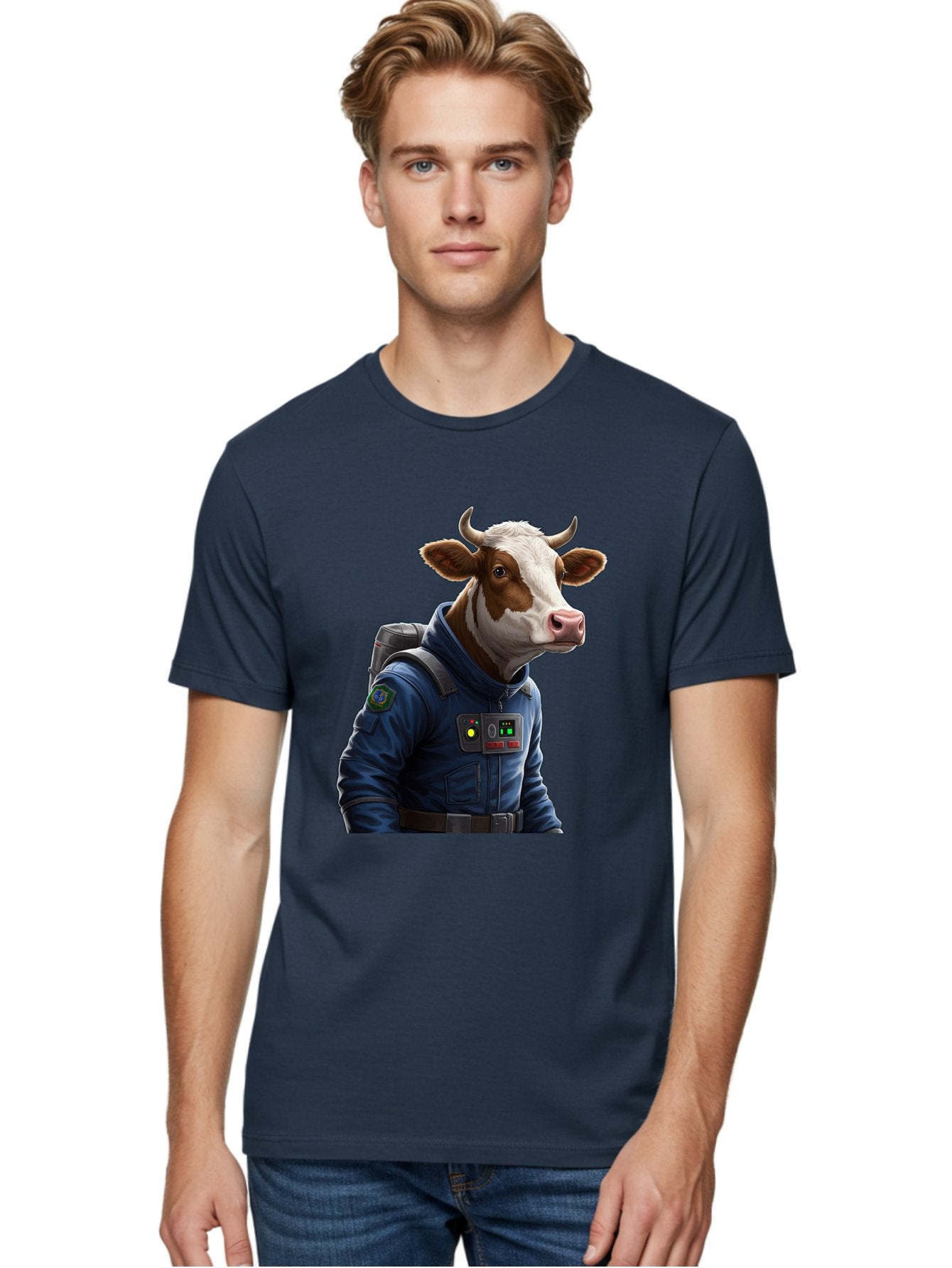 Cow-In-Space-Suit Men'S Graphic Tee, 100% Cotton, Comfortable Casual Summer Wear, Machine Washable, Vintage Camera, Old Camera, Antique Camera, Black Camera, Classic Photography, Photography Equipment, Nostalgic Device, Film Camera, Camera Art Bam117 30