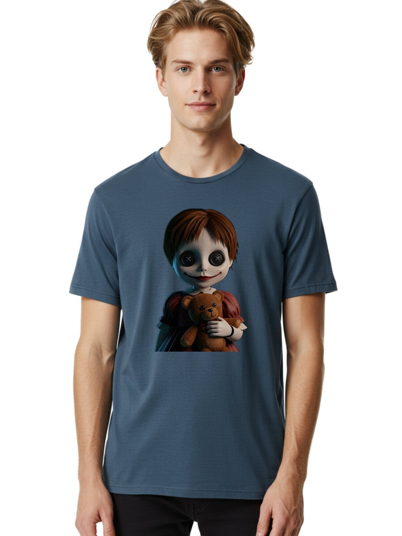 Creepy-Doll-1 Men'S Graphic Tee, 100% Cotton, Comfortable Casual Summer Wear, Machine Washable, Vintage Camera, Old Camera, Antique Camera, Black Camera, Classic Photography, Photography Equipment, Nostalgic Device, Film Camera, Camera Art Bam130 23