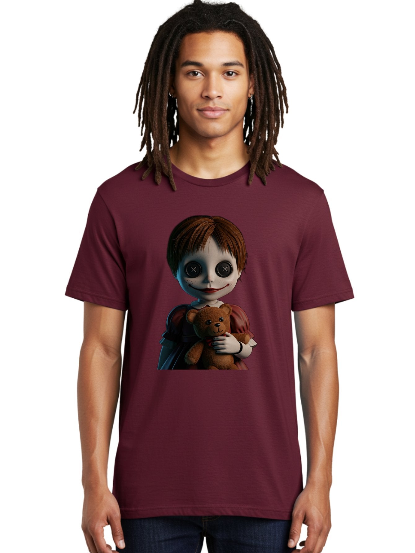 Creepy-Doll-1 Men'S Graphic Tee, 100% Cotton, Comfortable Casual Summer Wear, Machine Washable, Vintage Camera, Old Camera, Antique Camera, Black Camera, Classic Photography, Photography Equipment, Nostalgic Device, Film Camera, Camera Art Bam130 20