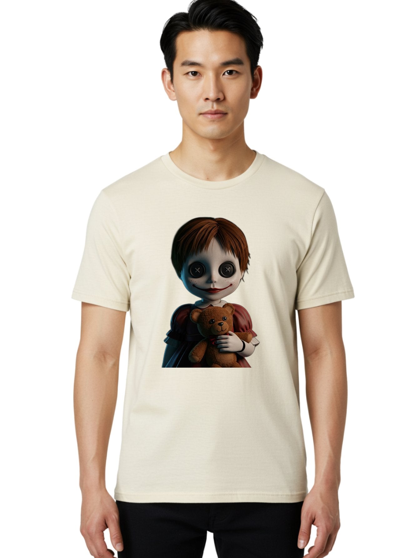 Creepy-Doll-1 Men'S Graphic Tee, 100% Cotton, Comfortable Casual Summer Wear, Machine Washable, Vintage Camera, Old Camera, Antique Camera, Black Camera, Classic Photography, Photography Equipment, Nostalgic Device, Film Camera, Camera Art Bam130 18