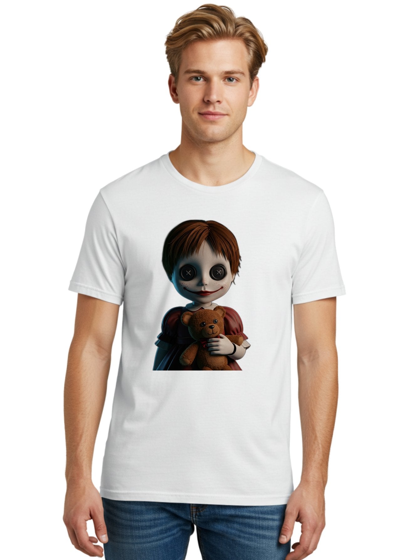 Creepy-Doll-1 Men'S Graphic Tee, 100% Cotton, Comfortable Casual Summer Wear, Machine Washable, Vintage Camera, Old Camera, Antique Camera, Black Camera, Classic Photography, Photography Equipment, Nostalgic Device, Film Camera, Camera Art Bam130 16