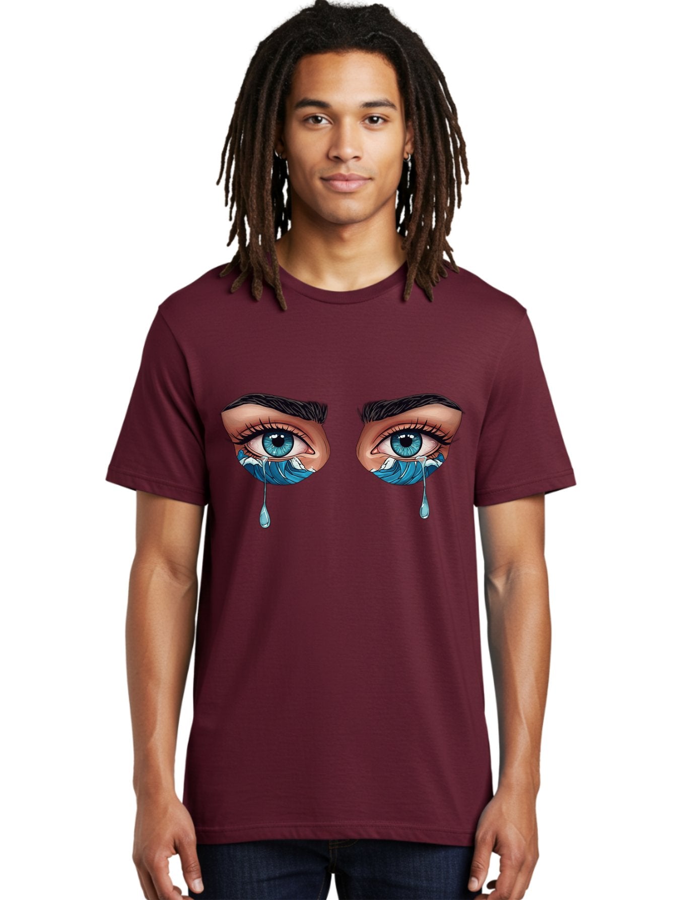 Crying-Eyes-With-Ocean-Waves Men'S Graphic Tee, 100% Cotton, Comfortable Casual Summer Wear, Machine Washable, Vintage Camera, Old Camera, Antique Camera, Black Camera, Classic Photography, Photography Equipment, Nostalgic Device, Film Camera, Bam157 16