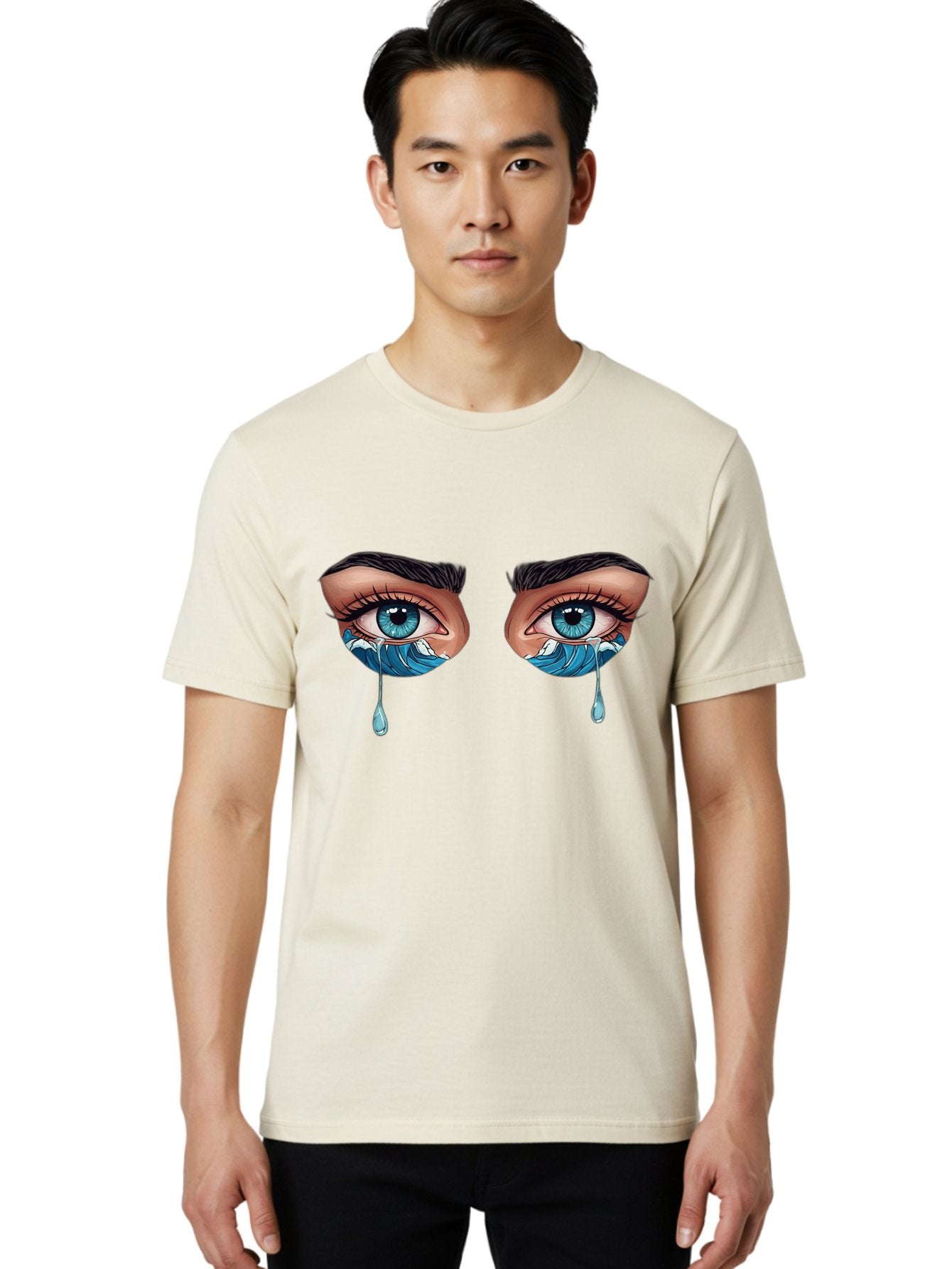 Crying-Eyes-With-Ocean-Waves Men'S Graphic Tee, 100% Cotton, Comfortable Casual Summer Wear, Machine Washable, Vintage Camera, Old Camera, Antique Camera, Black Camera, Classic Photography, Photography Equipment, Nostalgic Device, Film Camera, Bam157 25