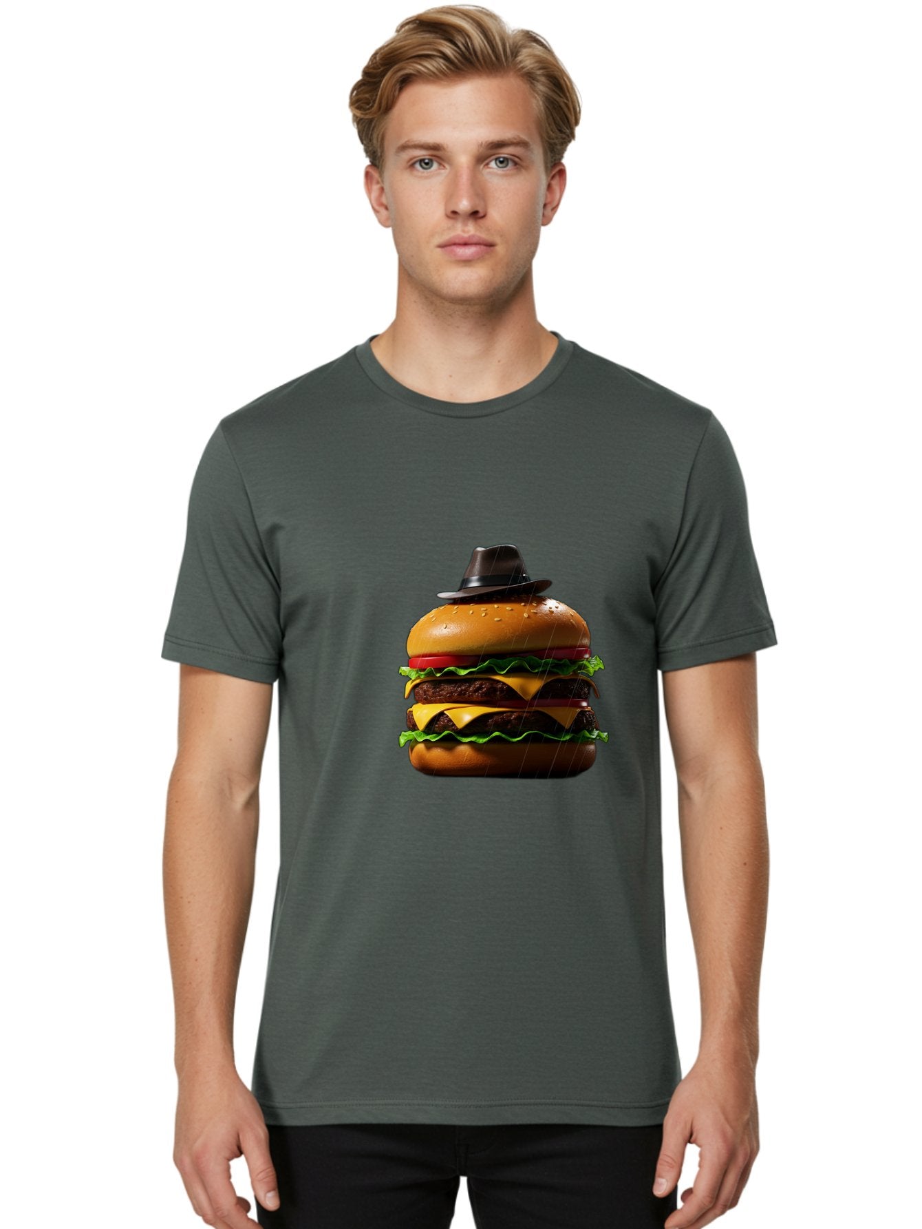 Double-Cheeseburger-With-Hat Men'S Graphic Tee, 100% Cotton, Comfortable Casual Summer Wear, Machine Washable, Vintage Camera, Old Camera, Antique Camera, Black Camera, Classic Photography, Photography Equipment, Nostalgic Device, Film Camera, Bam325 16