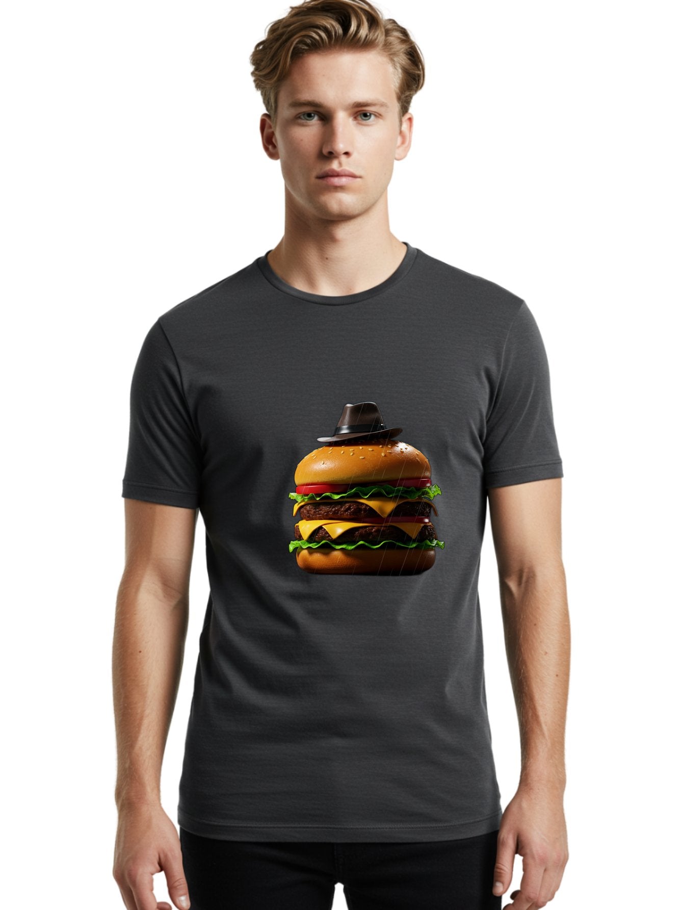 Double-Cheeseburger-With-Hat Men'S Graphic Tee, 100% Cotton, Comfortable Casual Summer Wear, Machine Washable, Vintage Camera, Old Camera, Antique Camera, Black Camera, Classic Photography, Photography Equipment, Nostalgic Device, Film Camera, Bam325 23