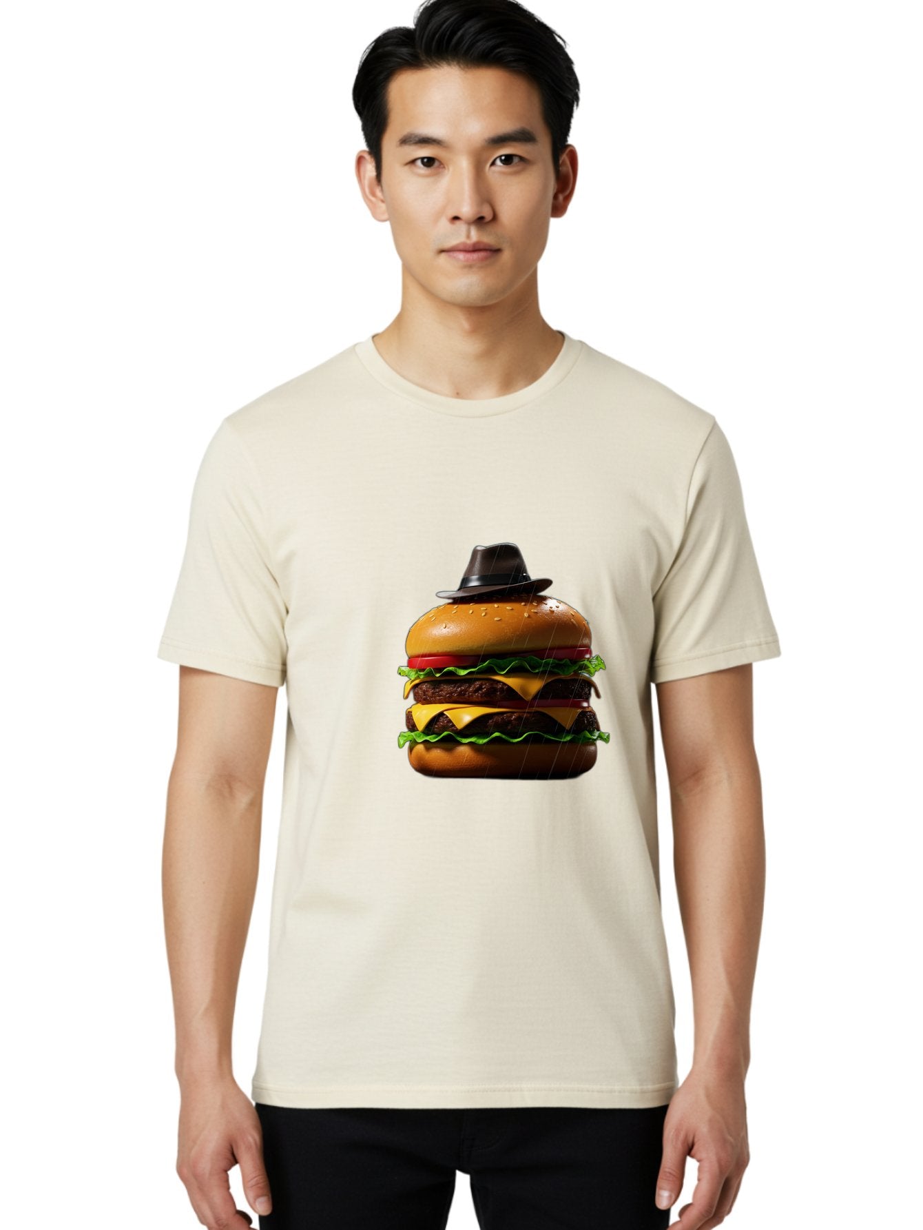Double-Cheeseburger-With-Hat Men'S Graphic Tee, 100% Cotton, Comfortable Casual Summer Wear, Machine Washable, Vintage Camera, Old Camera, Antique Camera, Black Camera, Classic Photography, Photography Equipment, Nostalgic Device, Film Camera, Bam325 26