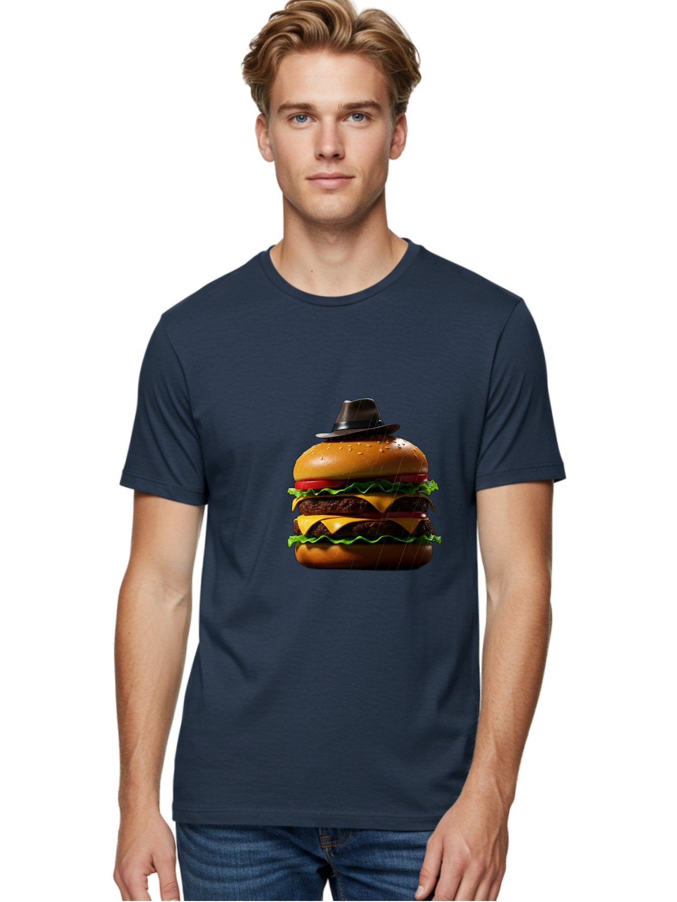 Double-Cheeseburger-With-Hat Men'S Graphic Tee, 100% Cotton, Comfortable Casual Summer Wear, Machine Washable, Vintage Camera, Old Camera, Antique Camera, Black Camera, Classic Photography, Photography Equipment, Nostalgic Device, Film Camera, Bam325 25