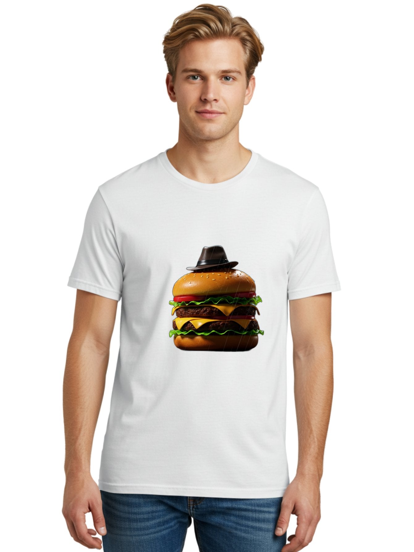 Double-Cheeseburger-With-Hat Men'S Graphic Tee, 100% Cotton, Comfortable Casual Summer Wear, Machine Washable, Vintage Camera, Old Camera, Antique Camera, Black Camera, Classic Photography, Photography Equipment, Nostalgic Device, Film Camera, Bam325 30