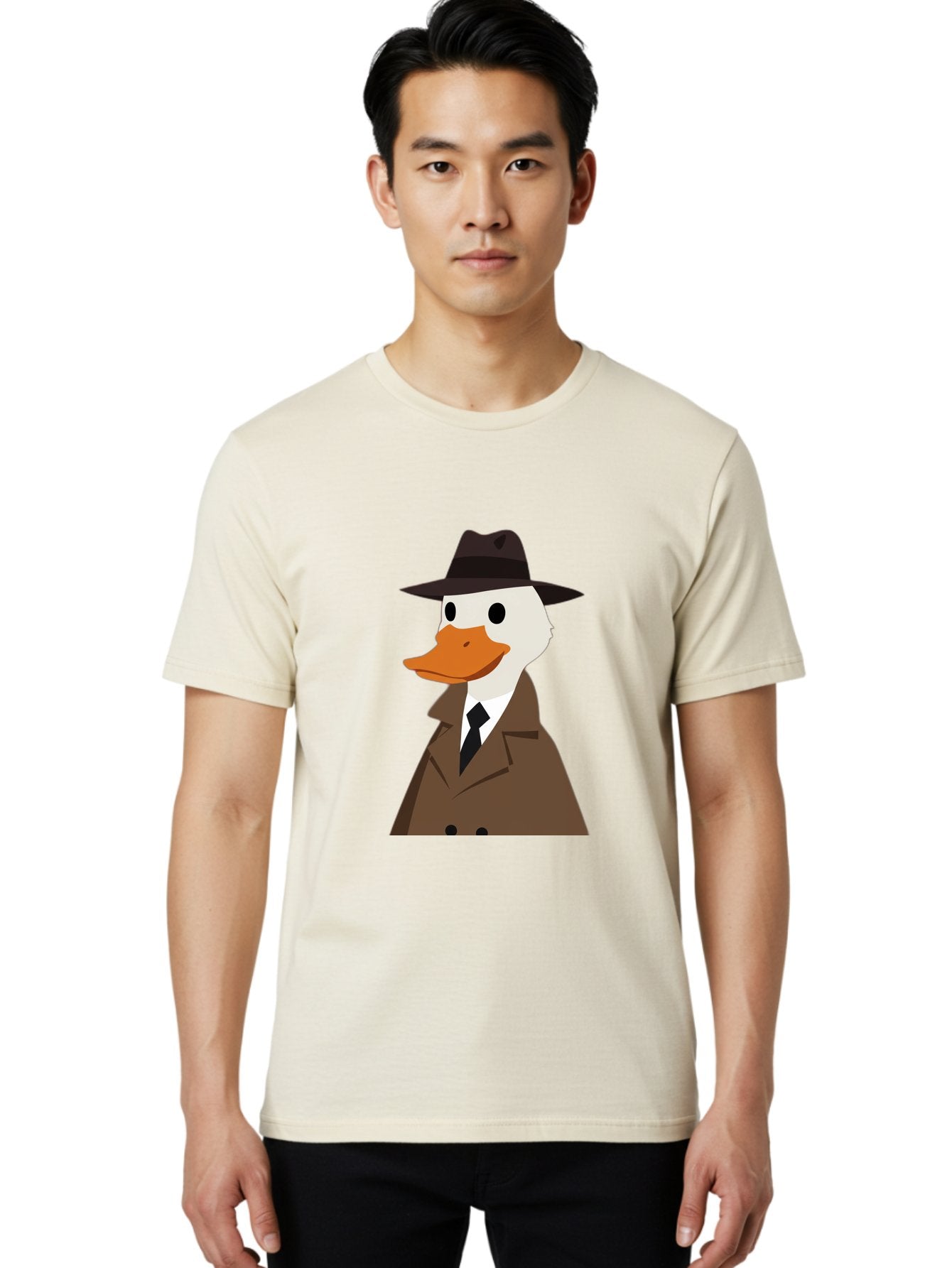 Duck-In-Trench-Coat-And-Fedora Men'S Graphic Tee, 100% Cotton, Comfortable Casual Summer Wear, Machine Washable, Vintage Camera, Old Camera, Antique Camera, Black Camera, Classic Photography, Photography Equipment, Nostalgic Device, Bam347 22