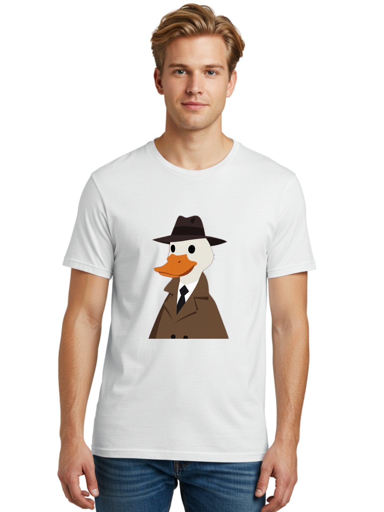 Duck-In-Trench-Coat-And-Fedora Men'S Graphic Tee, 100% Cotton, Comfortable Casual Summer Wear, Machine Washable, Vintage Camera, Old Camera, Antique Camera, Black Camera, Classic Photography, Photography Equipment, Nostalgic Device, Bam347 17