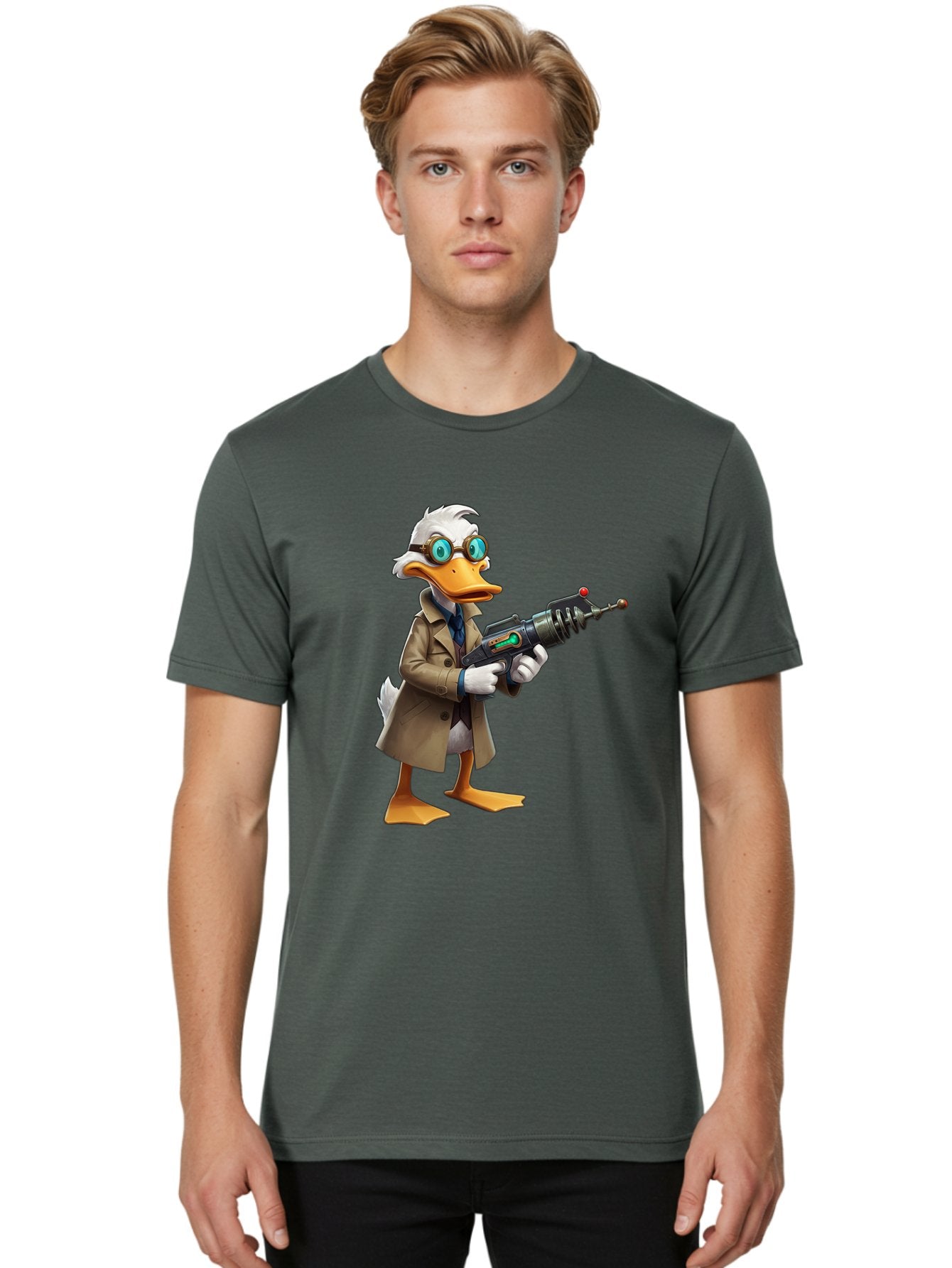 Duck-With-Ray-Gun Men'S Graphic Tee, 100% Cotton, Comfortable Casual Summer Wear, Machine Washable, Vintage Camera, Old Camera, Antique Camera, Black Camera, Classic Photography, Photography Equipment, Nostalgic Device, Film Camera, Camera Art Bam350 10