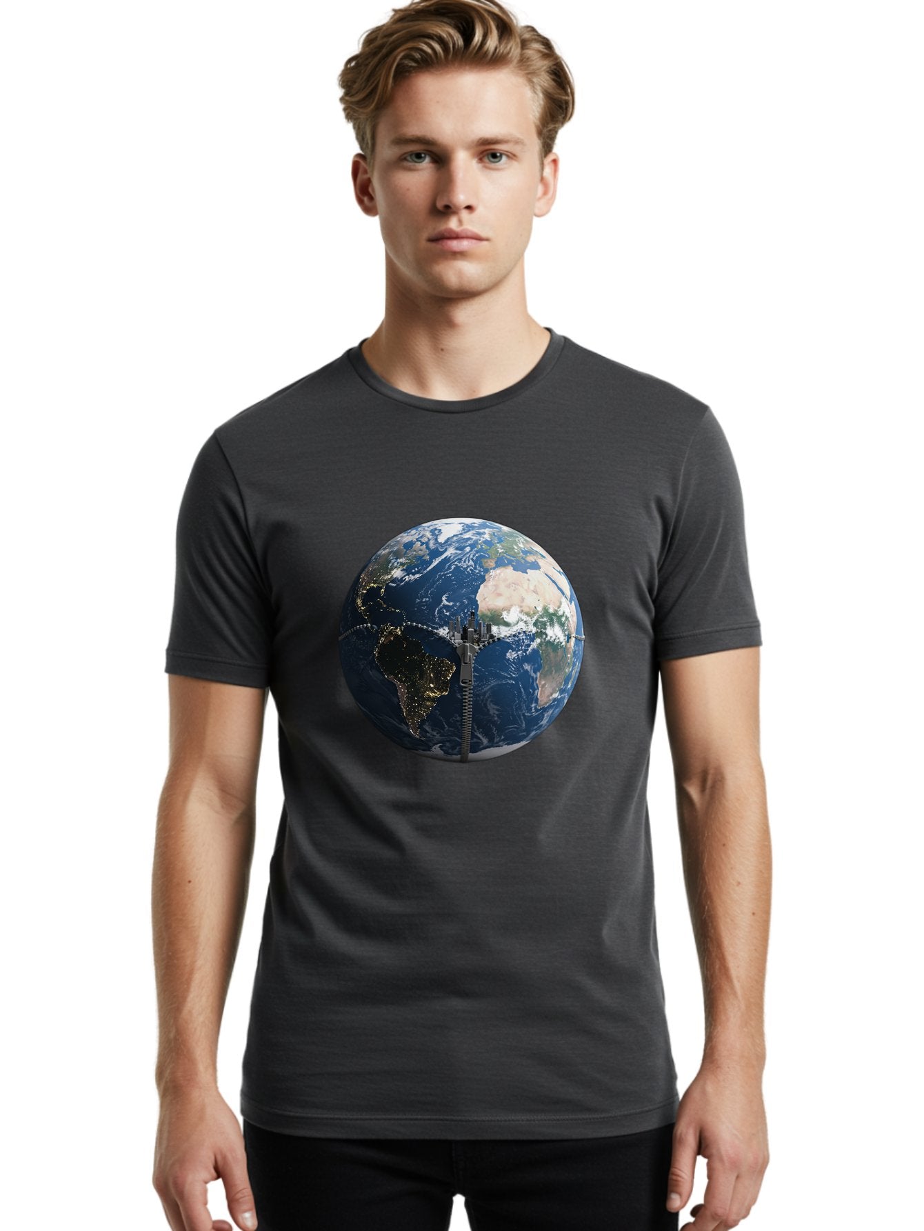 Earth-With-Zip Men'S Graphic Tee, 100% Cotton, Comfortable Casual Summer Wear, Machine Washable, Vintage Camera, Old Camera, Antique Camera, Black Camera, Classic Photography, Photography Equipment, Nostalgic Device, Film Camera, Camera Art Bam360 25