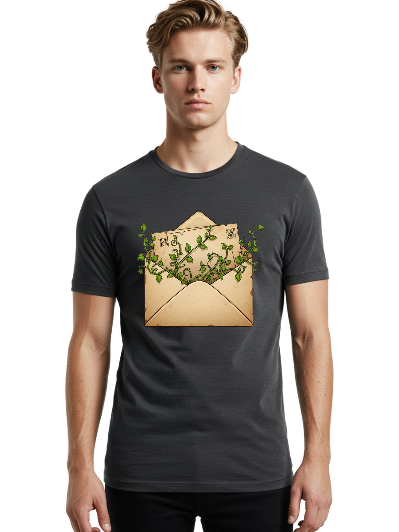 Envelope-With-Vines-And-Letter Men'S Graphic Tee, 100% Cotton, Comfortable Casual Summer Wear, Machine Washable, Vintage Camera, Old Camera, Antique Camera, Black Camera, Classic Photography, Photography Equipment, Nostalgic Device, Bam381 21