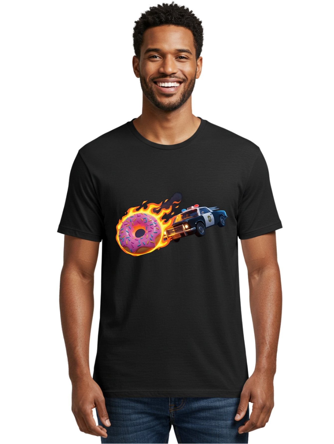 Flaming-Donut-Police-Car Men'S Graphic Tee, 100% Cotton, Comfortable Casual Summer Wear, Machine Washable, Vintage Camera, Old Camera, Antique Camera, Black Camera, Classic Photography, Photography Equipment, Nostalgic Device, Film Camera, Bam410 29