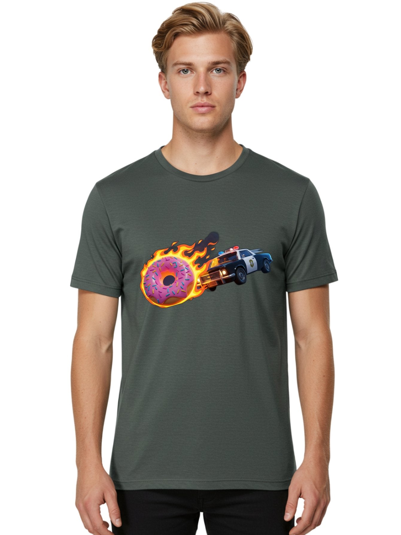 Flaming-Donut-Police-Car Men'S Graphic Tee, 100% Cotton, Comfortable Casual Summer Wear, Machine Washable, Vintage Camera, Old Camera, Antique Camera, Black Camera, Classic Photography, Photography Equipment, Nostalgic Device, Film Camera, Bam410 30