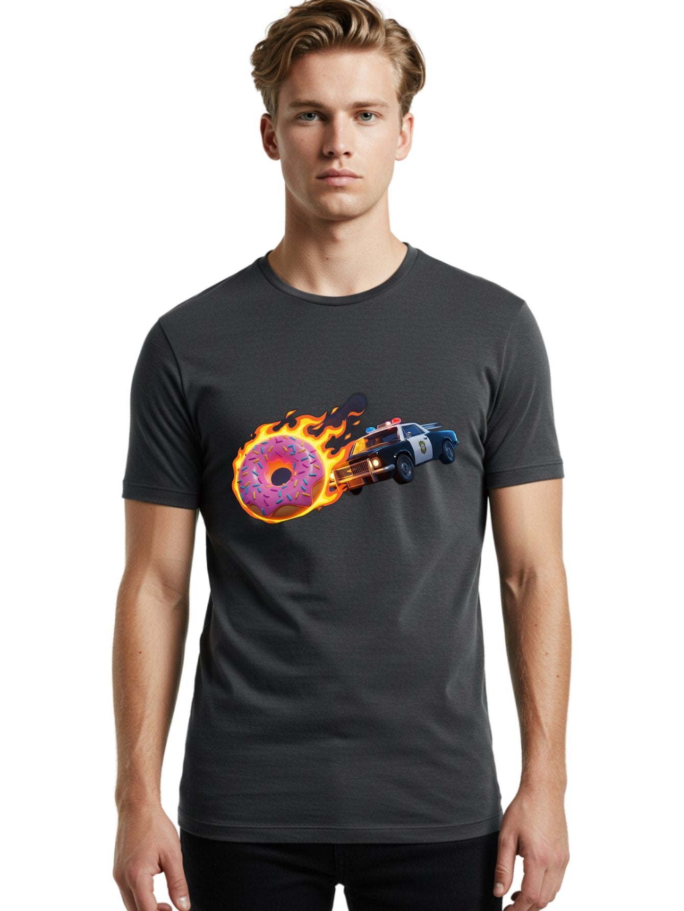 Flaming-Donut-Police-Car Men'S Graphic Tee, 100% Cotton, Comfortable Casual Summer Wear, Machine Washable, Vintage Camera, Old Camera, Antique Camera, Black Camera, Classic Photography, Photography Equipment, Nostalgic Device, Film Camera, Bam410 17