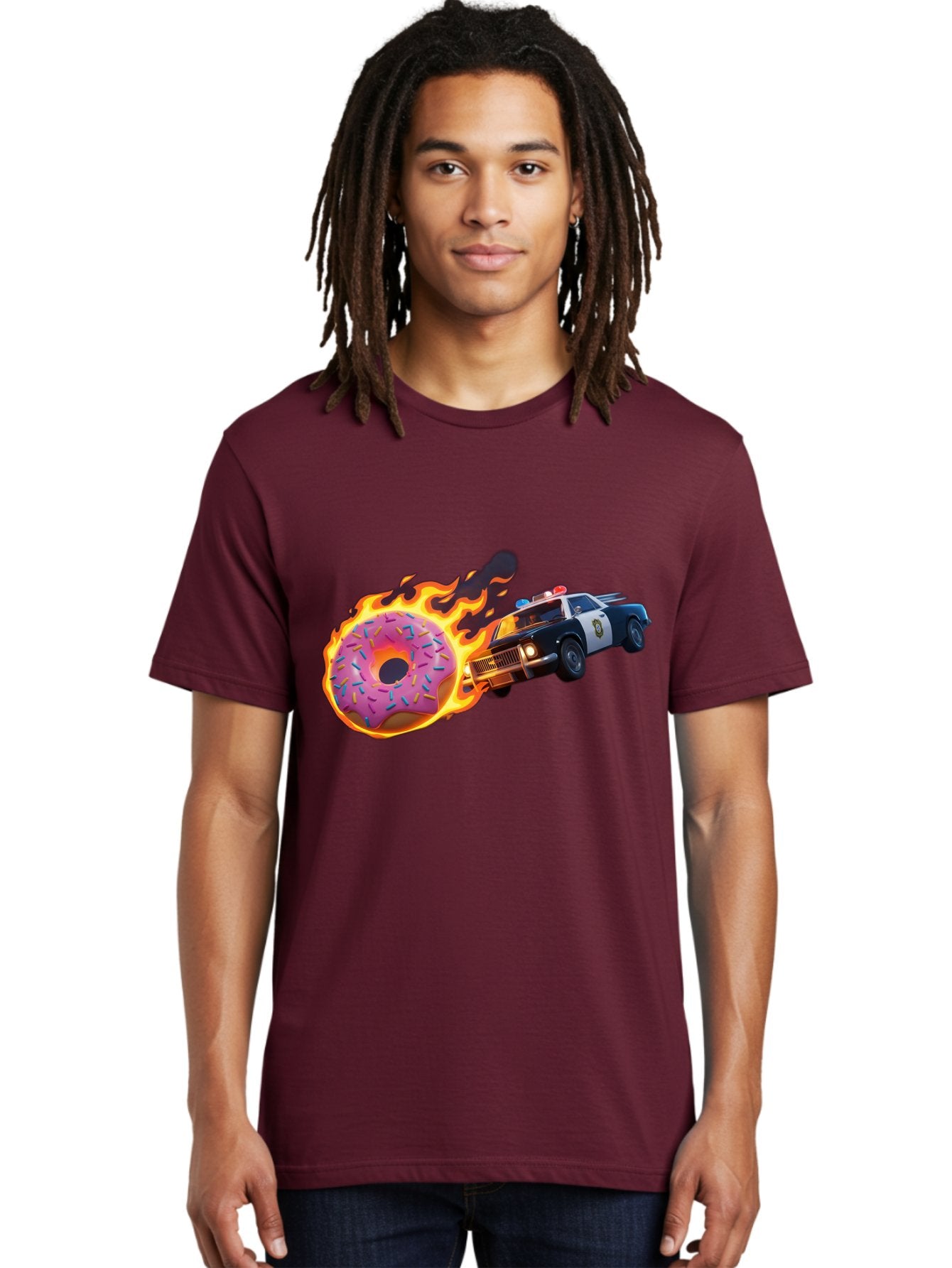 Flaming-Donut-Police-Car Men'S Graphic Tee, 100% Cotton, Comfortable Casual Summer Wear, Machine Washable, Vintage Camera, Old Camera, Antique Camera, Black Camera, Classic Photography, Photography Equipment, Nostalgic Device, Film Camera, Bam410 26