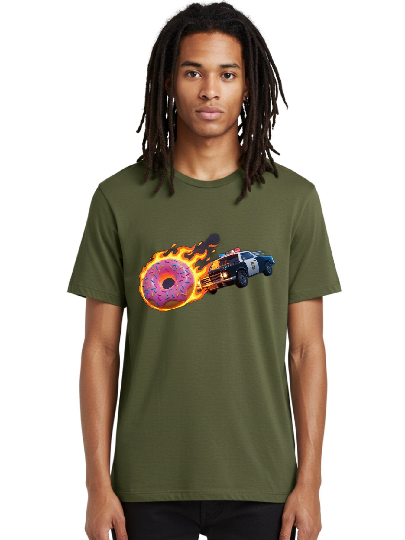Flaming-Donut-Police-Car Men'S Graphic Tee, 100% Cotton, Comfortable Casual Summer Wear, Machine Washable, Vintage Camera, Old Camera, Antique Camera, Black Camera, Classic Photography, Photography Equipment, Nostalgic Device, Film Camera, Bam410 18