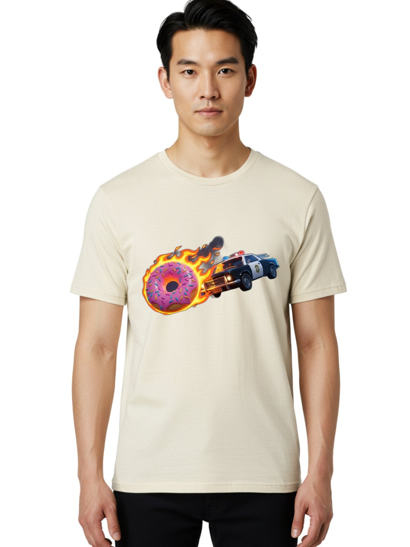 Flaming-Donut-Police-Car Men'S Graphic Tee, 100% Cotton, Comfortable Casual Summer Wear, Machine Washable, Vintage Camera, Old Camera, Antique Camera, Black Camera, Classic Photography, Photography Equipment, Nostalgic Device, Film Camera, Bam410 19