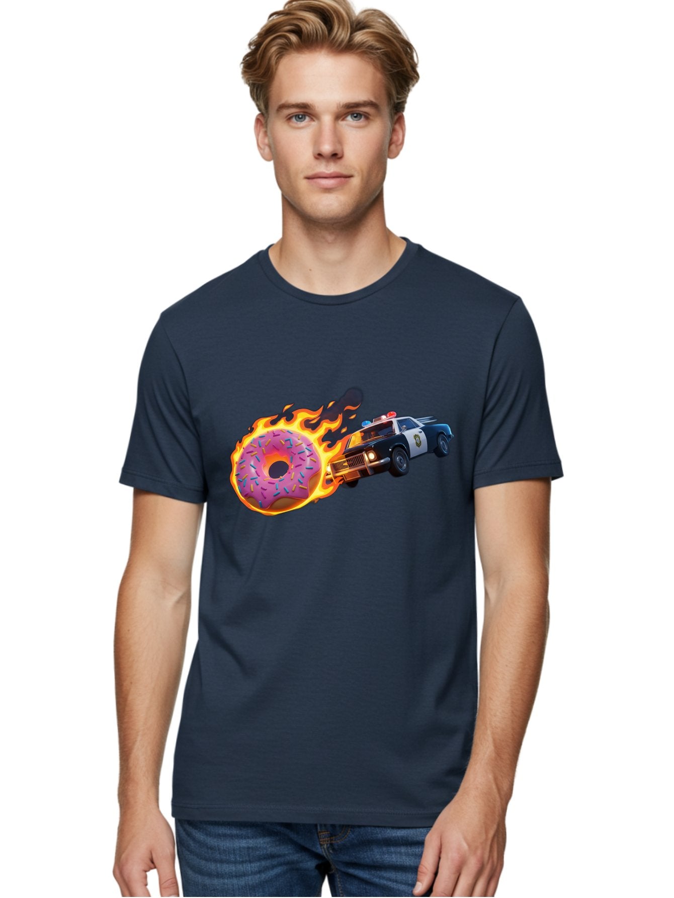 Flaming-Donut-Police-Car Men'S Graphic Tee, 100% Cotton, Comfortable Casual Summer Wear, Machine Washable, Vintage Camera, Old Camera, Antique Camera, Black Camera, Classic Photography, Photography Equipment, Nostalgic Device, Film Camera, Bam410 20