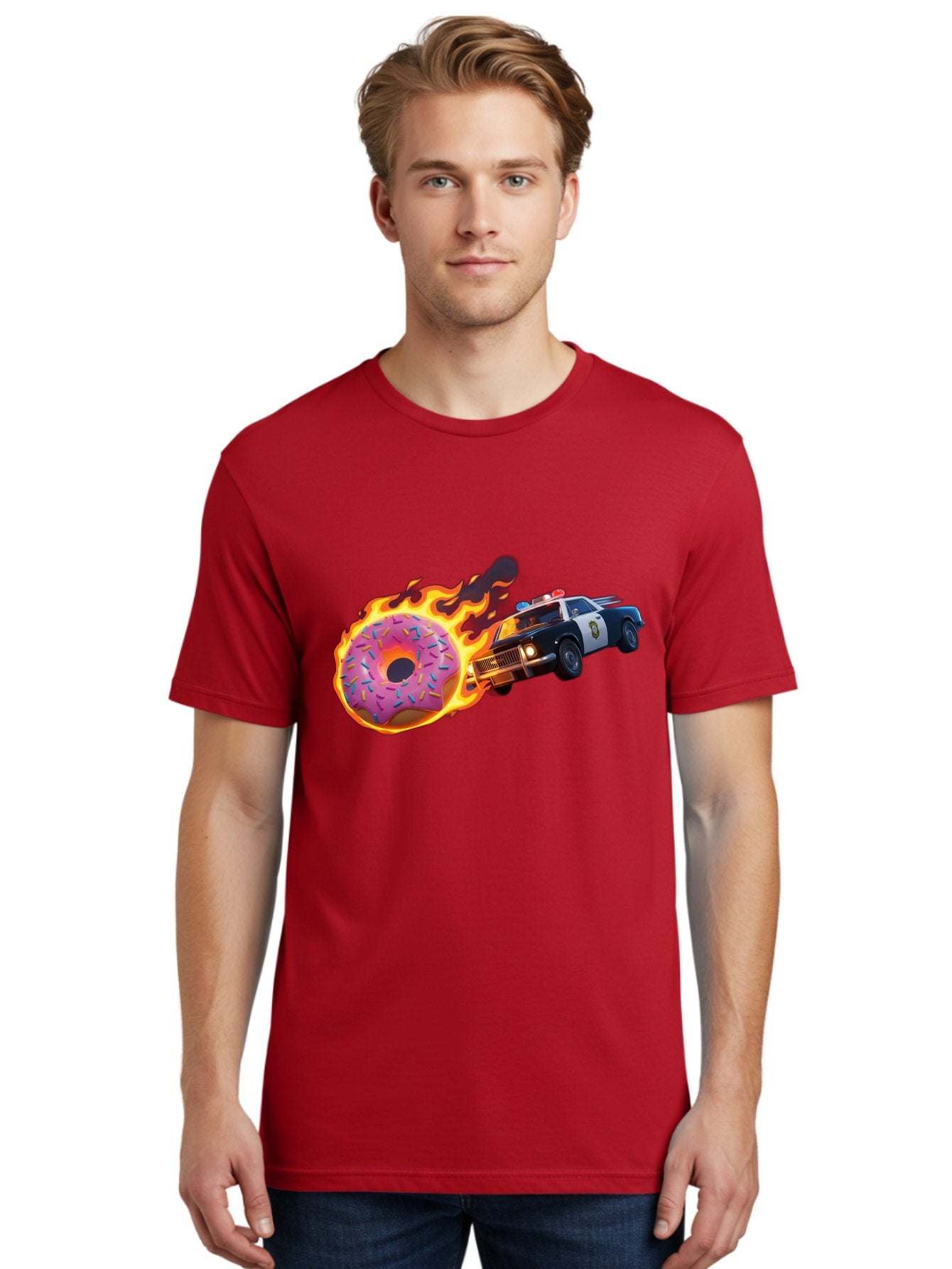 Flaming-Donut-Police-Car Men'S Graphic Tee, 100% Cotton, Comfortable Casual Summer Wear, Machine Washable, Vintage Camera, Old Camera, Antique Camera, Black Camera, Classic Photography, Photography Equipment, Nostalgic Device, Film Camera, Bam410 24