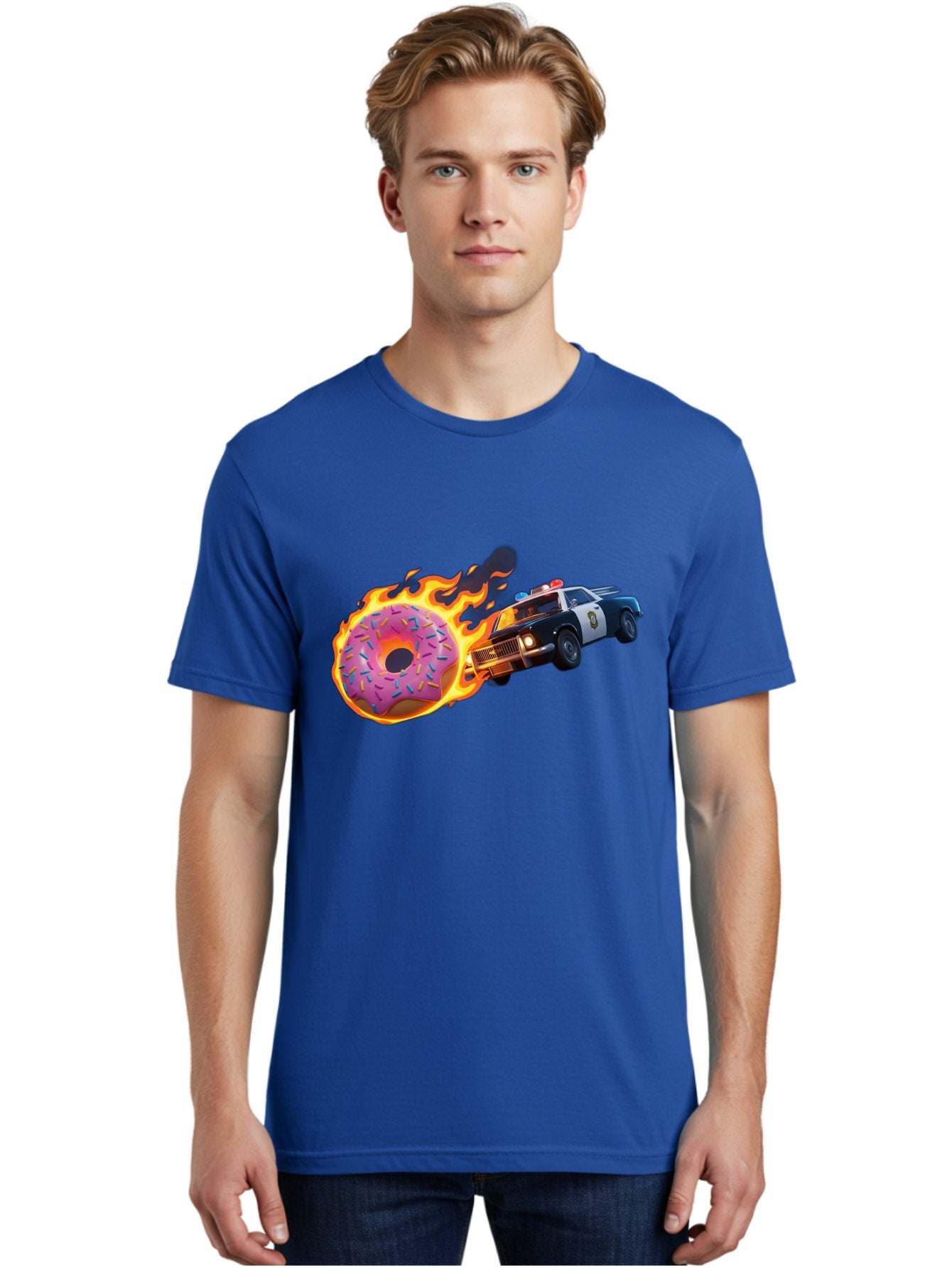 Flaming-Donut-Police-Car Men'S Graphic Tee, 100% Cotton, Comfortable Casual Summer Wear, Machine Washable, Vintage Camera, Old Camera, Antique Camera, Black Camera, Classic Photography, Photography Equipment, Nostalgic Device, Film Camera, Bam410 25