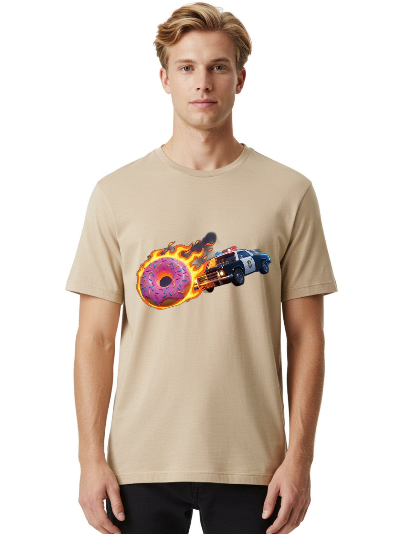 Flaming-Donut-Police-Car Men'S Graphic Tee, 100% Cotton, Comfortable Casual Summer Wear, Machine Washable, Vintage Camera, Old Camera, Antique Camera, Black Camera, Classic Photography, Photography Equipment, Nostalgic Device, Film Camera, Bam410 27