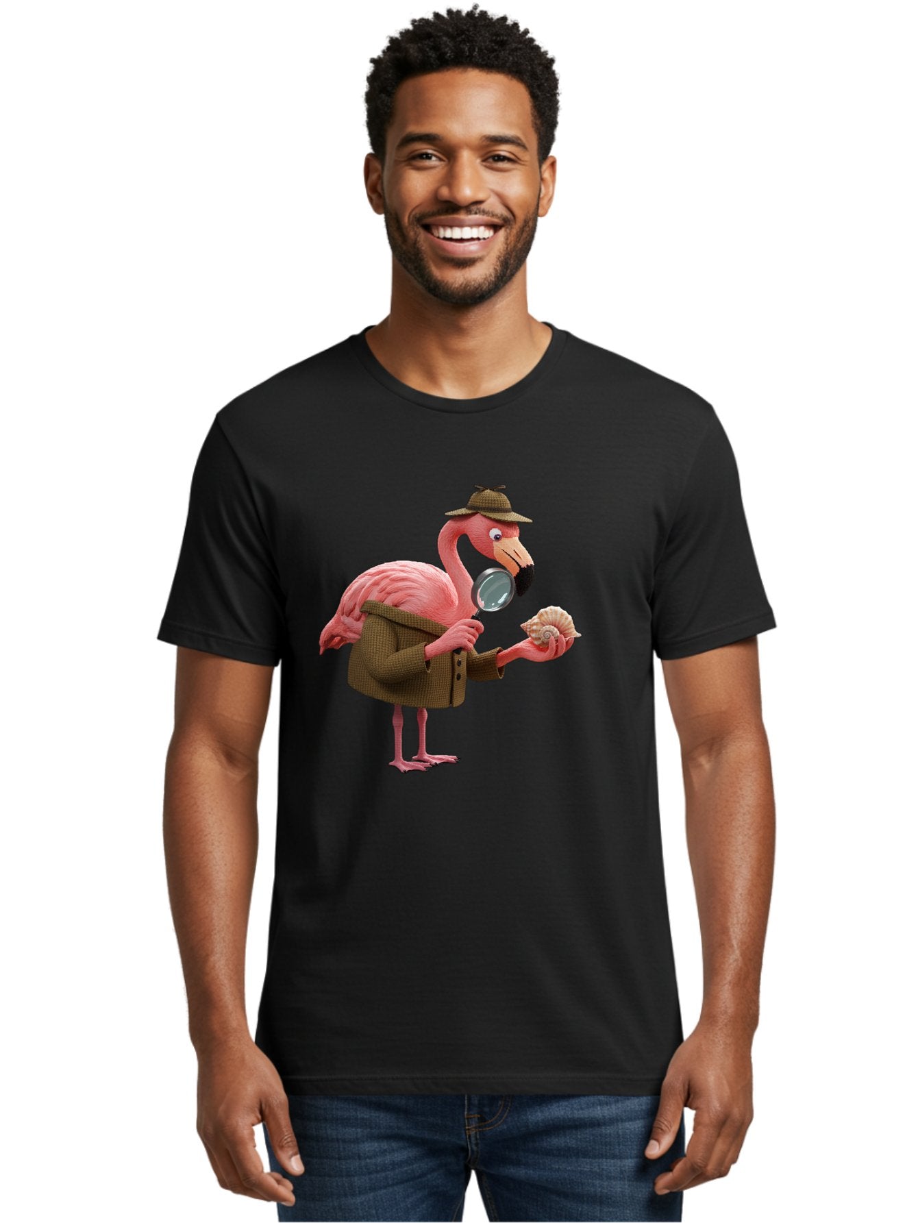 Flamingo-Detective Men'S Graphic Tee, 100% Cotton, Comfortable Casual Summer Wear, Machine Washable, Vintage Camera, Old Camera, Antique Camera, Black Camera, Classic Photography, Photography Equipment, Nostalgic Device, Film Camera, Bam413 20