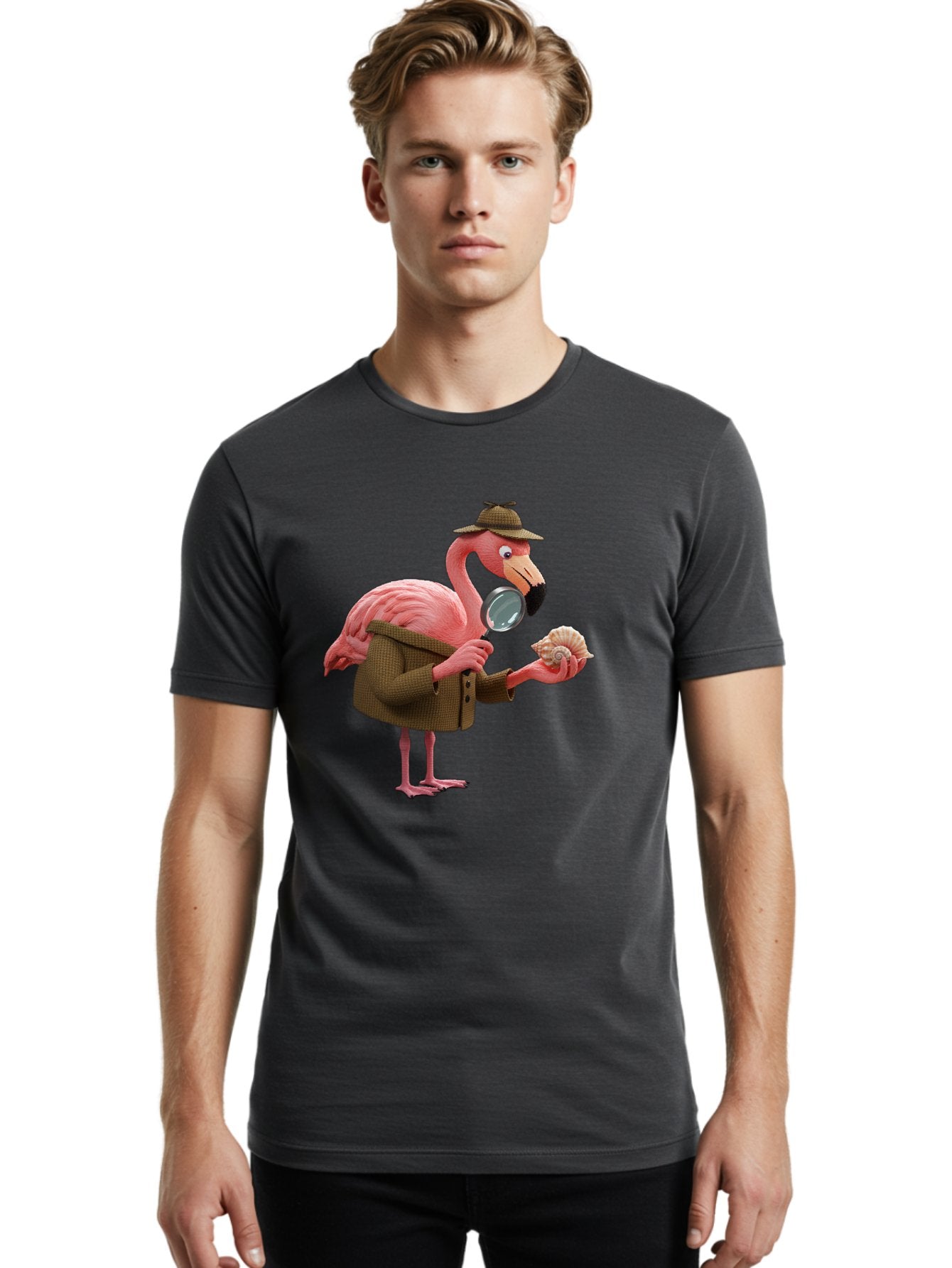 Flamingo-Detective Men'S Graphic Tee, 100% Cotton, Comfortable Casual Summer Wear, Machine Washable, Vintage Camera, Old Camera, Antique Camera, Black Camera, Classic Photography, Photography Equipment, Nostalgic Device, Film Camera, Bam413 19