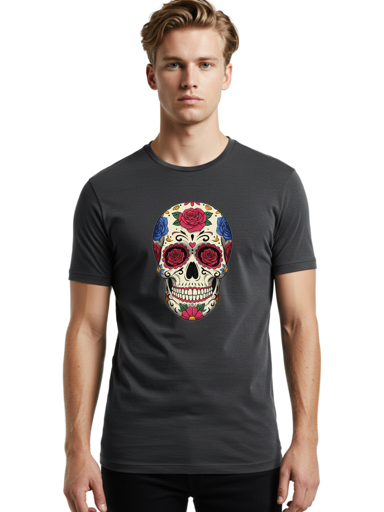Floral-Art-Skull-1 Men'S Graphic Tee, 100% Cotton, Comfortable Casual Summer Wear, Machine Washable, Vintage Camera, Old Camera, Antique Camera, Black Camera, Classic Photography, Photography Equipment, Nostalgic Device, Film Camera, Bam416 26