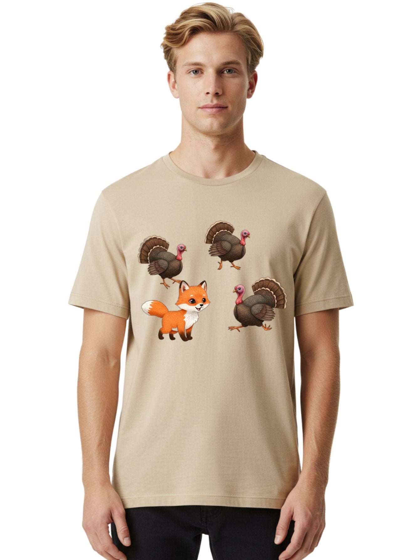 Fox-And-Turkeys-1 Men'S Graphic Tee, 100% Cotton, Comfortable Casual Summer Wear, Machine Washable, Vintage Camera, Old Camera, Antique Camera, Black Camera, Classic Photography, Photography Equipment, Nostalgic Device, Film Camera, Camera Art Bam433 29