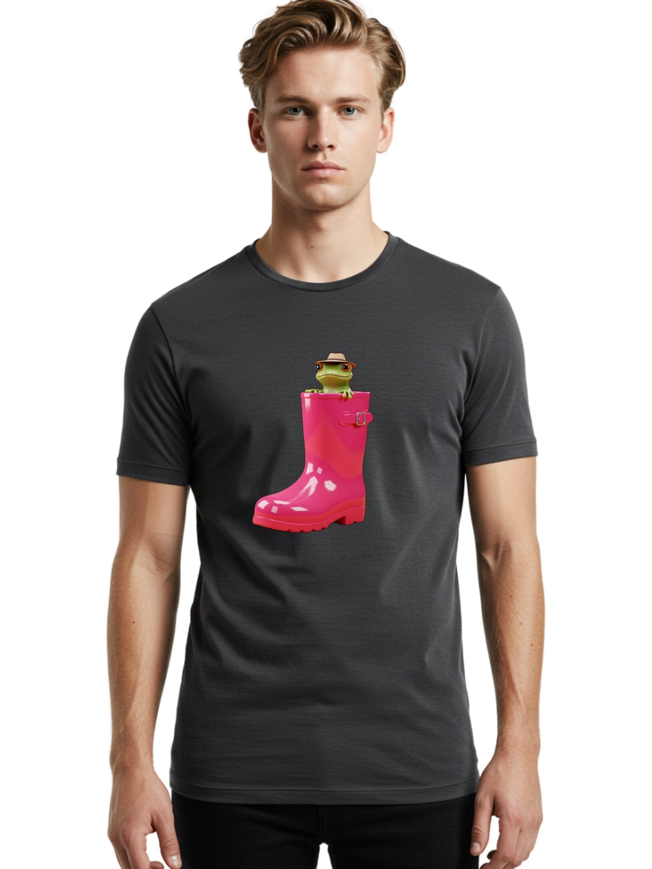 Frog-In-Pink-Boot Men'S Graphic Tee, 100% Cotton, Comfortable Casual Summer Wear, Machine Washable, Vintage Camera, Old Camera, Antique Camera, Black Camera, Classic Photography, Photography Equipment, Nostalgic Device, Film Camera, Camera Art Bam446