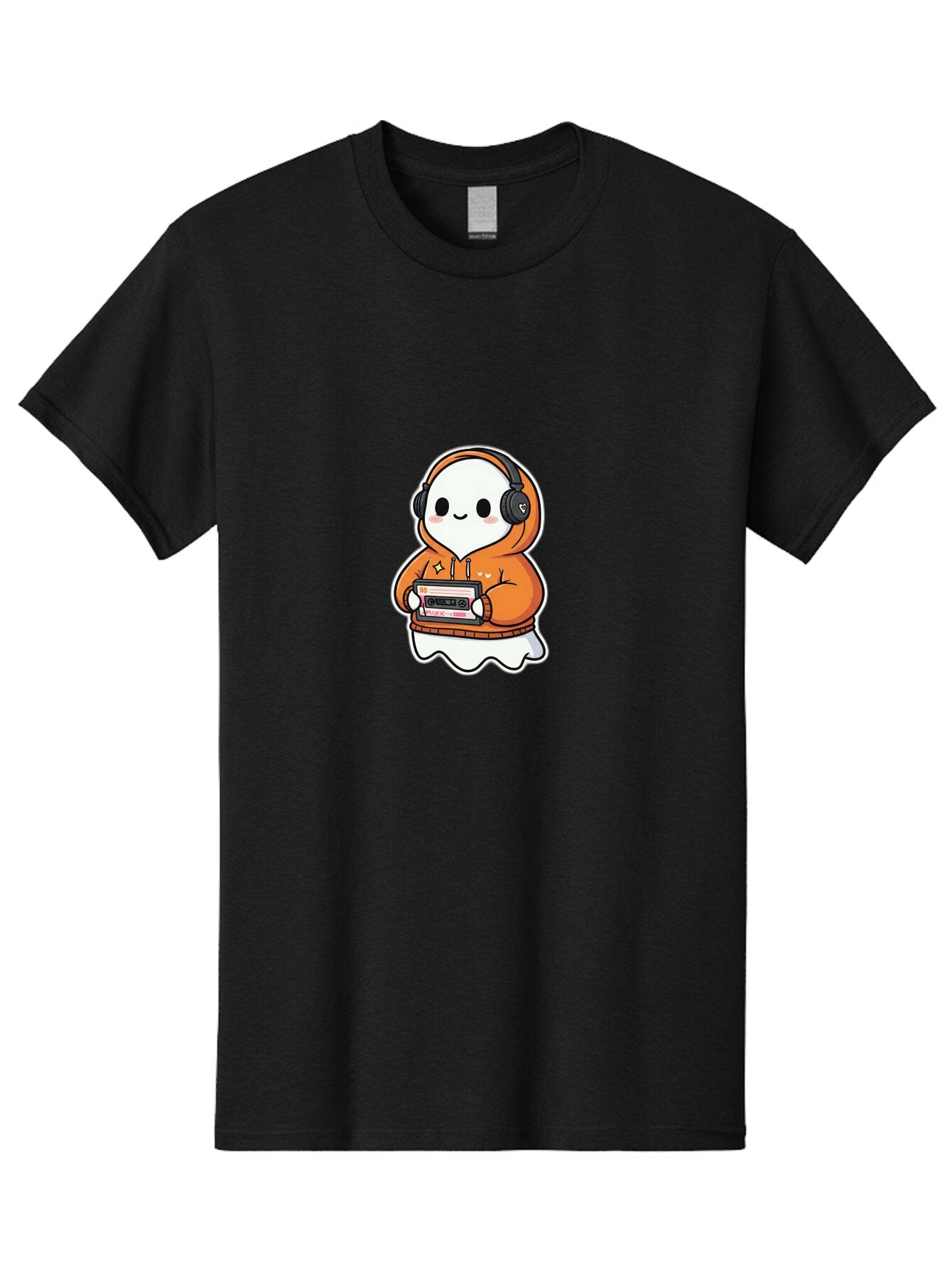 Ghost-Character-With-Cassette-Player Men'S Graphic Tee, 100% Cotton, Comfortable Casual Summer Wear, Machine Washable, Vintage Camera, Old Camera, Antique Camera, Black Camera, Classic Photography, Photography Equipment, Nostalgic Device, Bam512 12