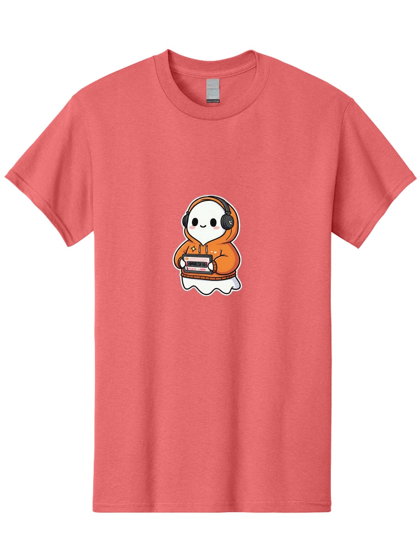 Ghost-Character-With-Cassette-Player Men'S Graphic Tee, 100% Cotton, Comfortable Casual Summer Wear, Machine Washable, Vintage Camera, Old Camera, Antique Camera, Black Camera, Classic Photography, Photography Equipment, Nostalgic Device, Bam512