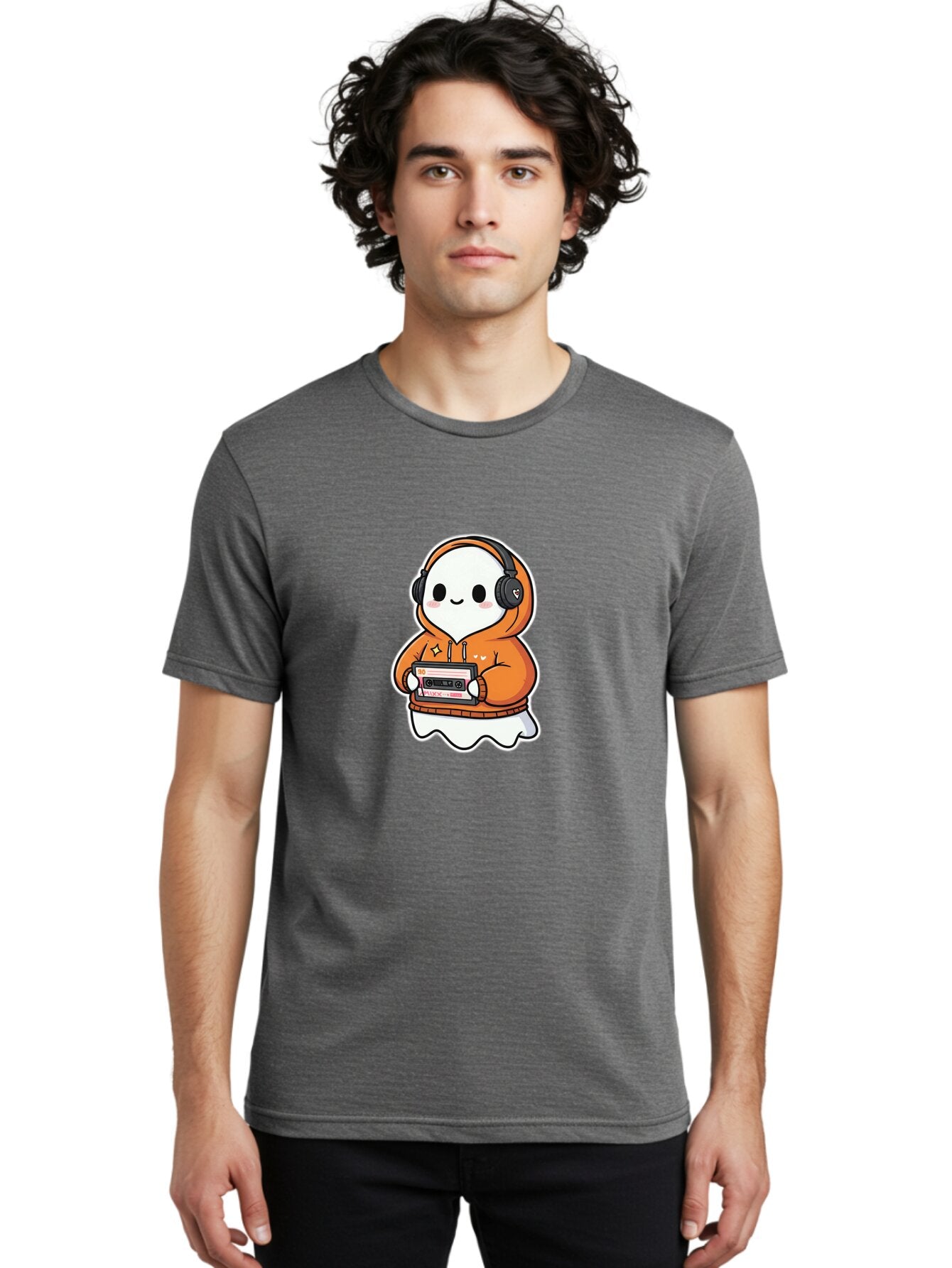 Ghost-Character-With-Cassette-Player Men'S Graphic Tee, 100% Cotton, Comfortable Casual Summer Wear, Machine Washable, Vintage Camera, Old Camera, Antique Camera, Black Camera, Classic Photography, Photography Equipment, Nostalgic Device, Bam512 29