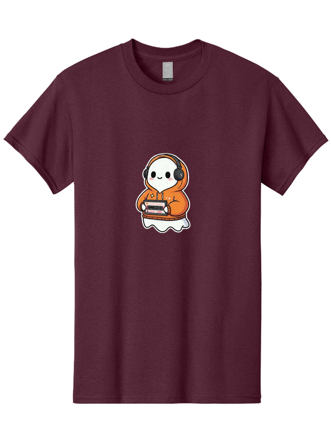 Ghost-Character-With-Cassette-Player Men'S Graphic Tee, 100% Cotton, Comfortable Casual Summer Wear, Machine Washable, Vintage Camera, Old Camera, Antique Camera, Black Camera, Classic Photography, Photography Equipment, Nostalgic Device, Bam512 10