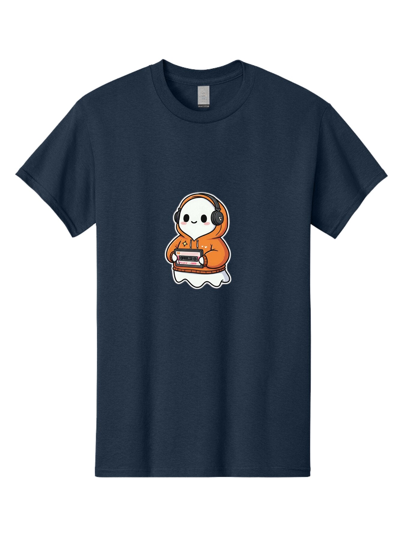 Ghost-Character-With-Cassette-Player Men'S Graphic Tee, 100% Cotton, Comfortable Casual Summer Wear, Machine Washable, Vintage Camera, Old Camera, Antique Camera, Black Camera, Classic Photography, Photography Equipment, Nostalgic Device, Bam512