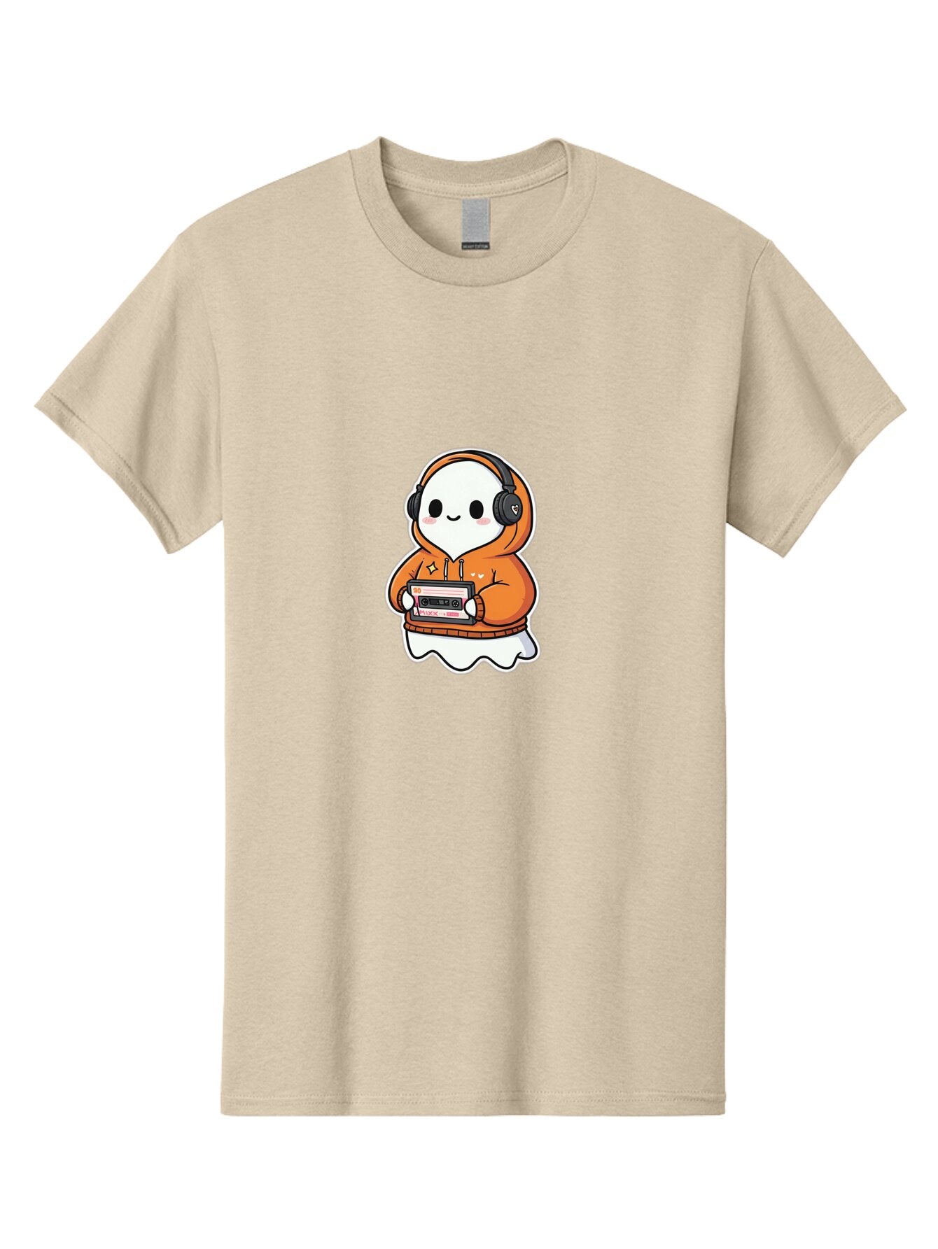Ghost-Character-With-Cassette-Player Men'S Graphic Tee, 100% Cotton, Comfortable Casual Summer Wear, Machine Washable, Vintage Camera, Old Camera, Antique Camera, Black Camera, Classic Photography, Photography Equipment, Nostalgic Device, Bam512 9