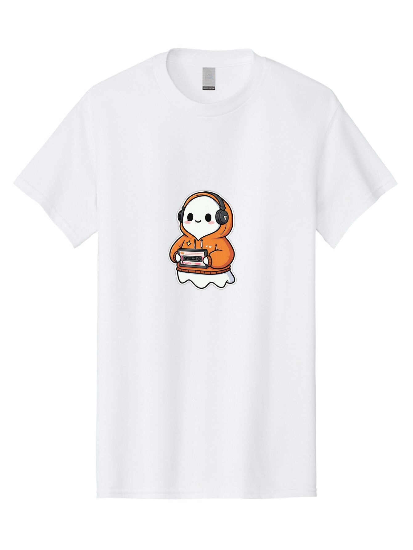 Ghost-Character-With-Cassette-Player Men'S Graphic Tee, 100% Cotton, Comfortable Casual Summer Wear, Machine Washable, Vintage Camera, Old Camera, Antique Camera, Black Camera, Classic Photography, Photography Equipment, Nostalgic Device, Bam512 6