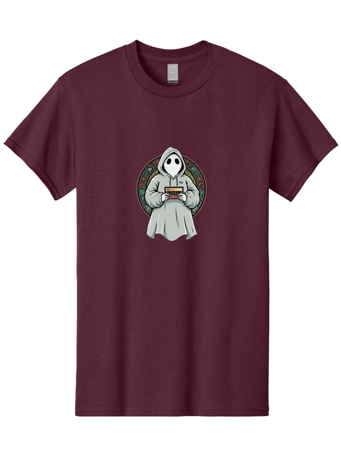 Ghost-Holding-Game-Cartridge Men'S Graphic Tee, 100% Cotton, Comfortable Casual Summer Wear, Machine Washable, Vintage Camera, Old Camera, Antique Camera, Black Camera, Classic Photography, Photography Equipment, Nostalgic Device, Film Camera, Bam514