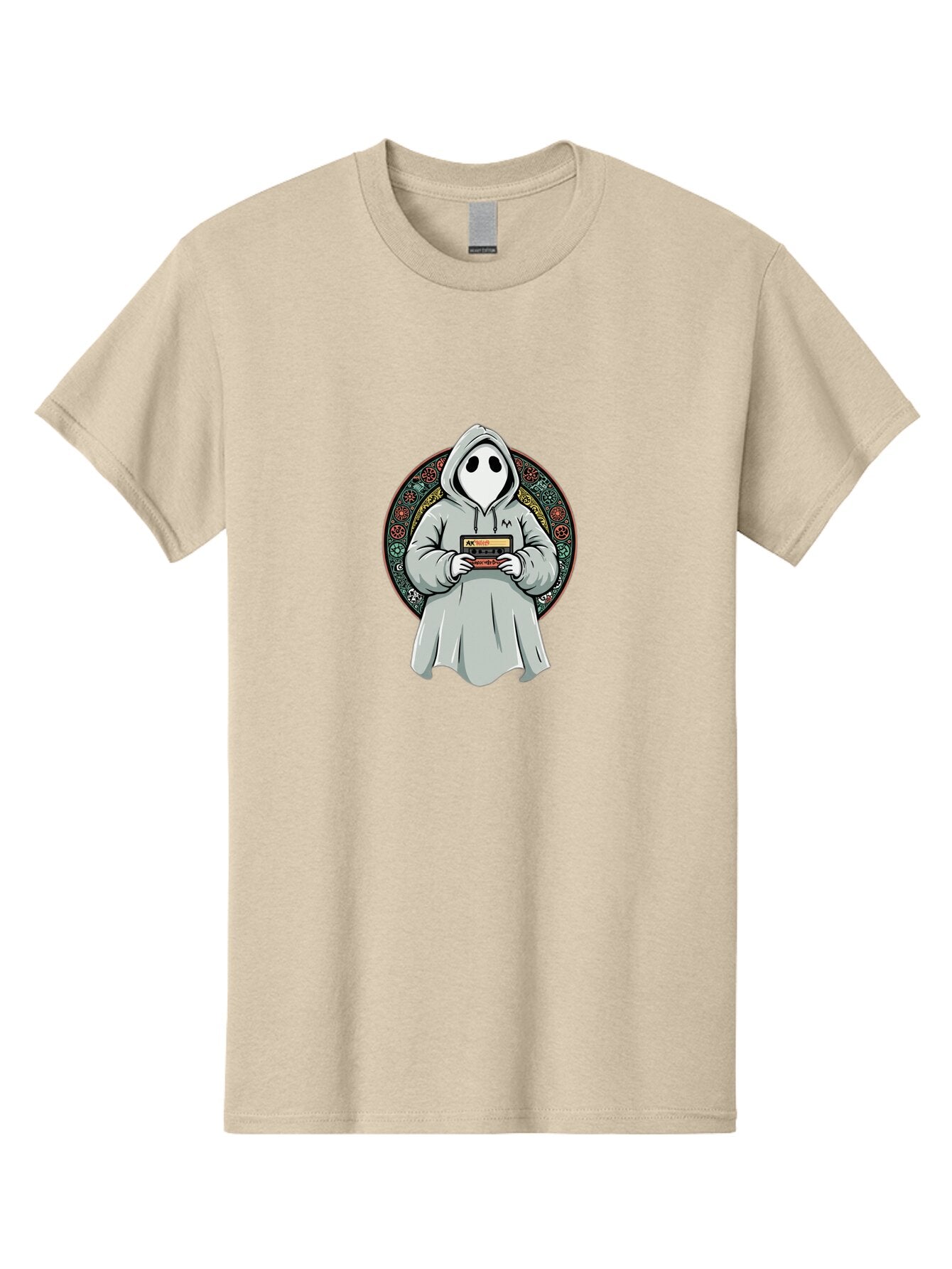 Ghost-Holding-Game-Cartridge Men'S Graphic Tee, 100% Cotton, Comfortable Casual Summer Wear, Machine Washable, Vintage Camera, Old Camera, Antique Camera, Black Camera, Classic Photography, Photography Equipment, Nostalgic Device, Film Camera, Bam514