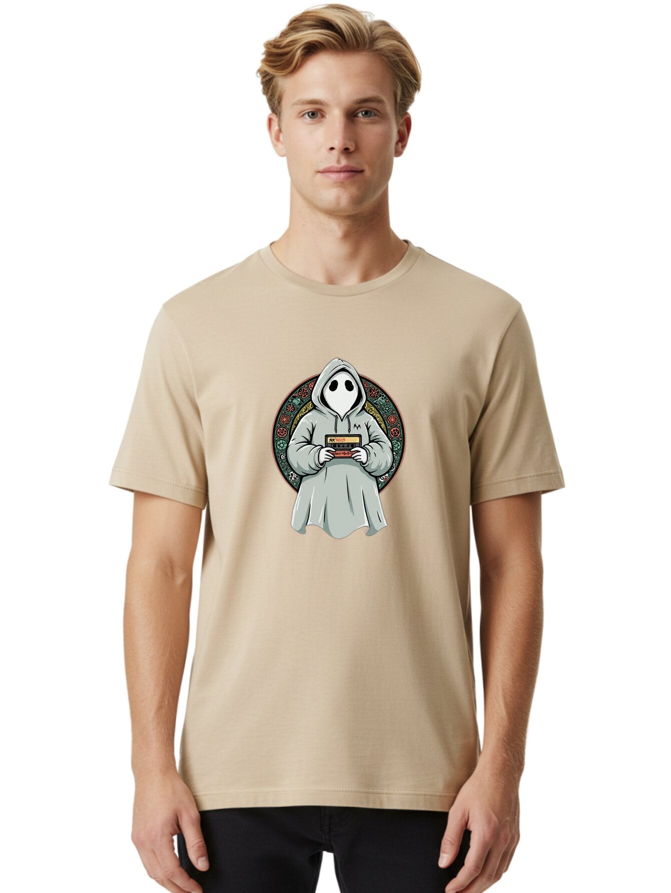 Ghost-Holding-Game-Cartridge Men'S Graphic Tee, 100% Cotton, Comfortable Casual Summer Wear, Machine Washable, Vintage Camera, Old Camera, Antique Camera, Black Camera, Classic Photography, Photography Equipment, Nostalgic Device, Film Camera, Bam514 19