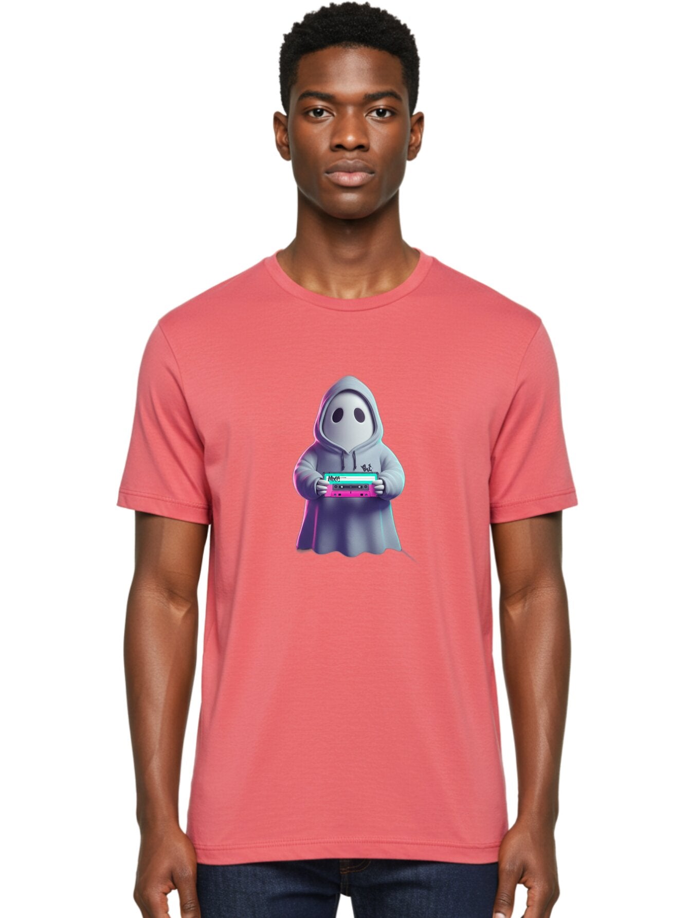 Ghost-In-Hooded-Robe-Holding-Synthesizer Men'S Graphic Tee, 100% Cotton, Comfortable Casual Summer Wear, Machine Washable, Vintage Camera, Old Camera, Antique Camera, Black Camera, Classic Photography, Photography Equipment, Nostalgic Device, Bam516 24