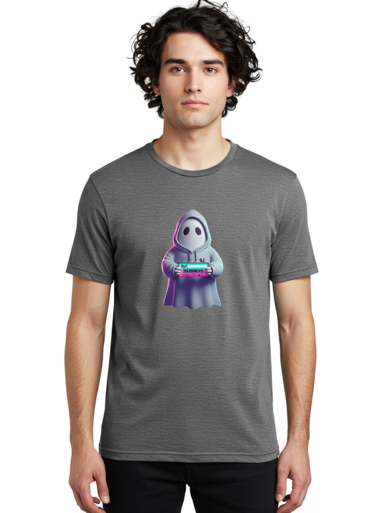 Ghost-In-Hooded-Robe-Holding-Synthesizer Men'S Graphic Tee, 100% Cotton, Comfortable Casual Summer Wear, Machine Washable, Vintage Camera, Old Camera, Antique Camera, Black Camera, Classic Photography, Photography Equipment, Nostalgic Device, Bam516 17