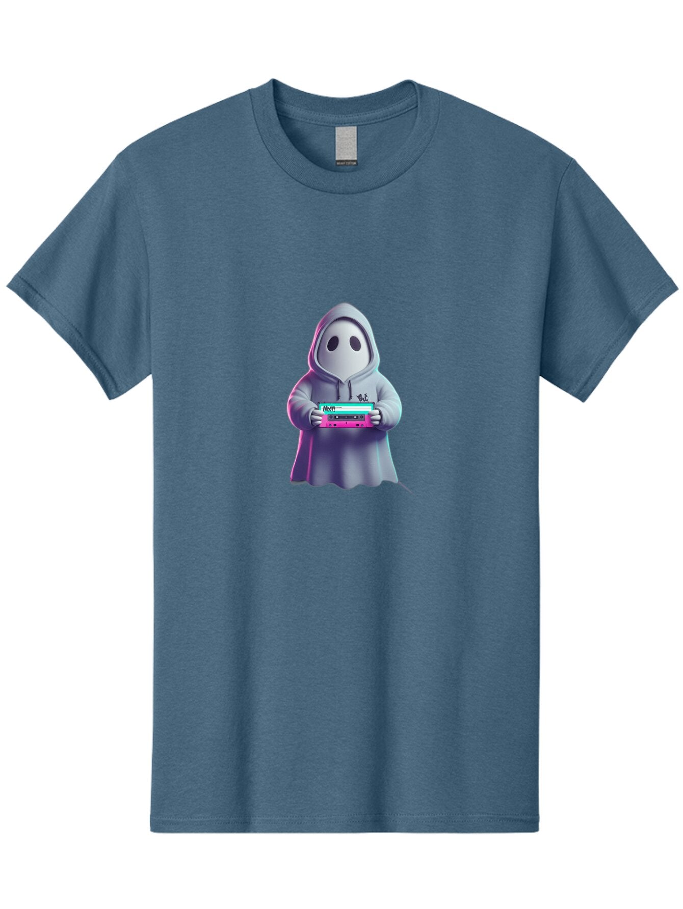 Ghost-In-Hooded-Robe-Holding-Synthesizer Men'S Graphic Tee, 100% Cotton, Comfortable Casual Summer Wear, Machine Washable, Vintage Camera, Old Camera, Antique Camera, Black Camera, Classic Photography, Photography Equipment, Nostalgic Device, Bam516