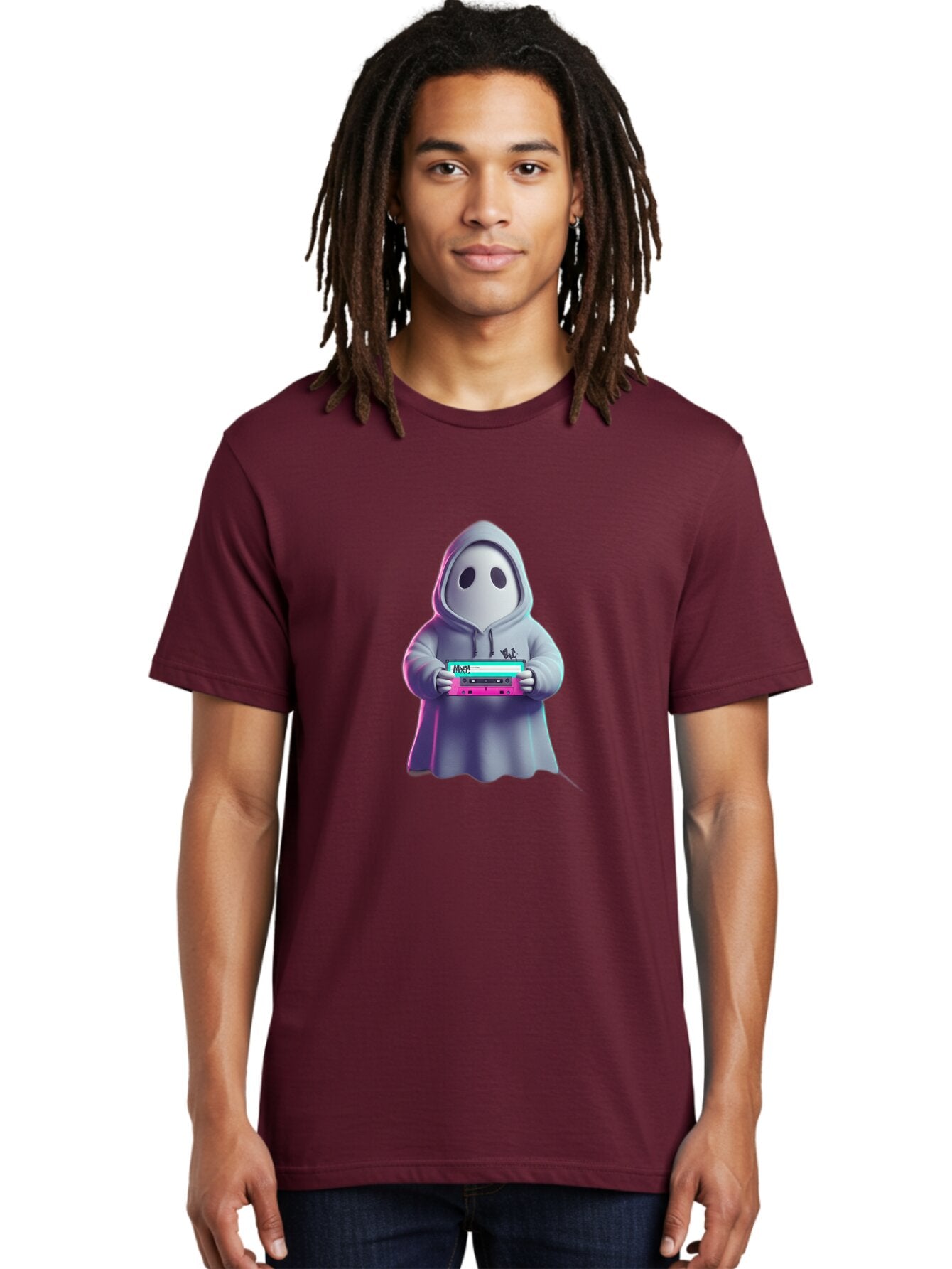 Ghost-In-Hooded-Robe-Holding-Synthesizer Men'S Graphic Tee, 100% Cotton, Comfortable Casual Summer Wear, Machine Washable, Vintage Camera, Old Camera, Antique Camera, Black Camera, Classic Photography, Photography Equipment, Nostalgic Device, Bam516 18
