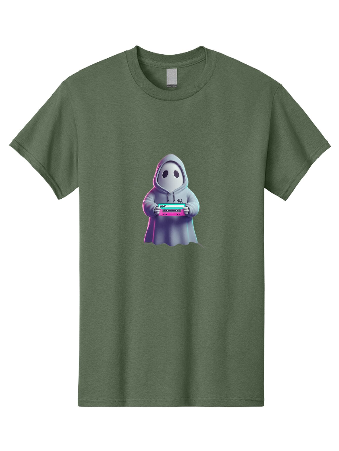 Ghost-In-Hooded-Robe-Holding-Synthesizer Men'S Graphic Tee, 100% Cotton, Comfortable Casual Summer Wear, Machine Washable, Vintage Camera, Old Camera, Antique Camera, Black Camera, Classic Photography, Photography Equipment, Nostalgic Device, Bam516 7