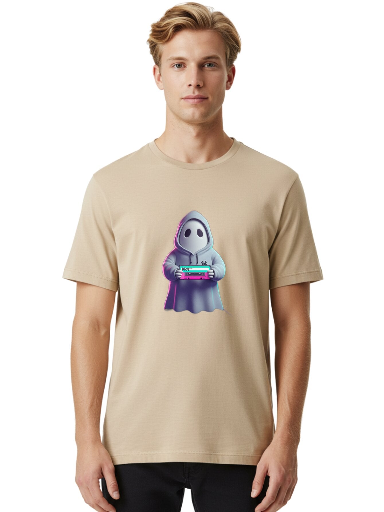 Ghost-In-Hooded-Robe-Holding-Synthesizer Men'S Graphic Tee, 100% Cotton, Comfortable Casual Summer Wear, Machine Washable, Vintage Camera, Old Camera, Antique Camera, Black Camera, Classic Photography, Photography Equipment, Nostalgic Device, Bam516 29