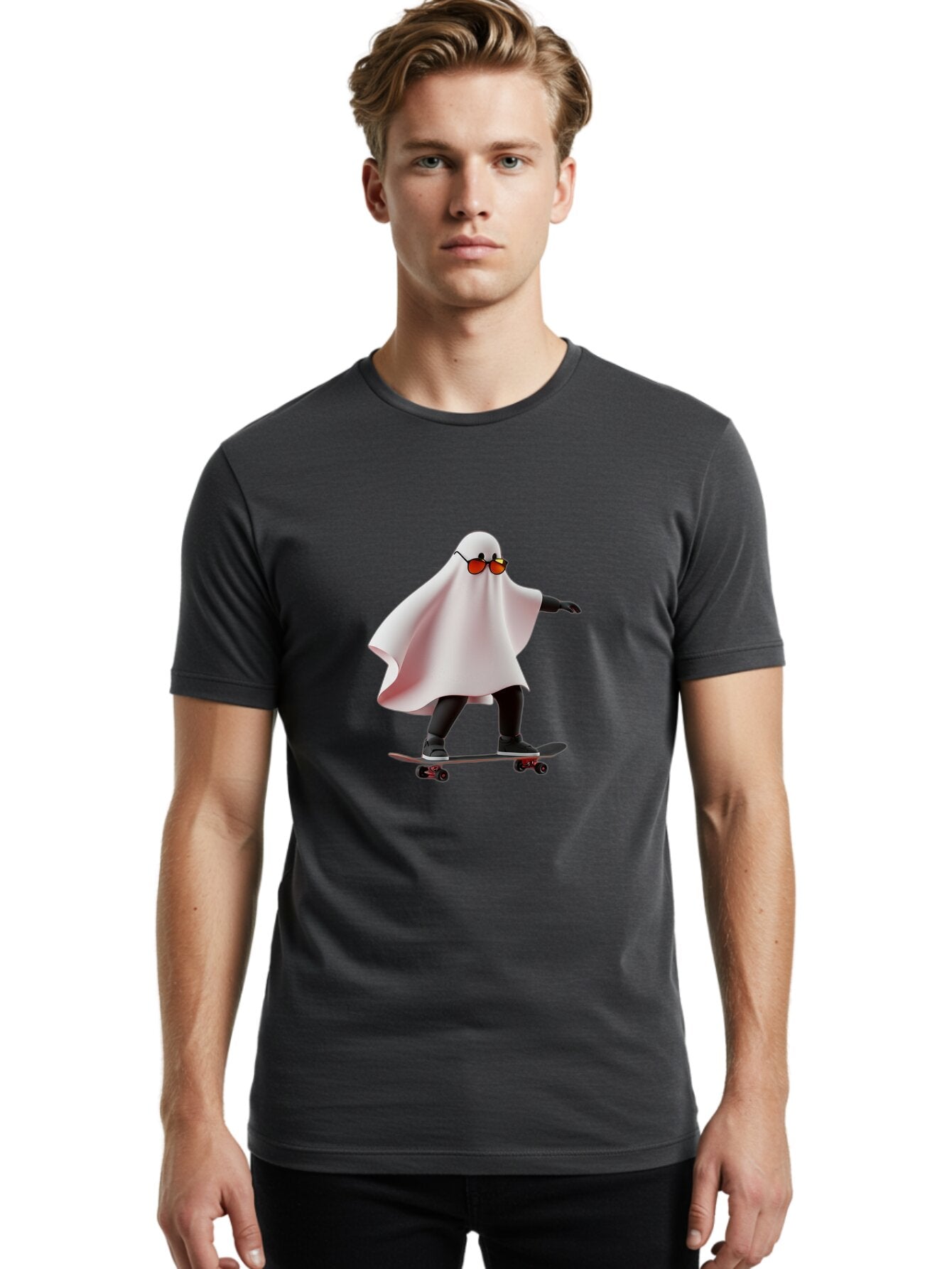 Ghost-On-Skateboard Men'S Graphic Tee, 100% Cotton, Comfortable Casual Summer Wear, Machine Washable, Vintage Camera, Old Camera, Antique Camera, Black Camera, Classic Photography, Photography Equipment, Nostalgic Device, Film Camera, Bam520 20